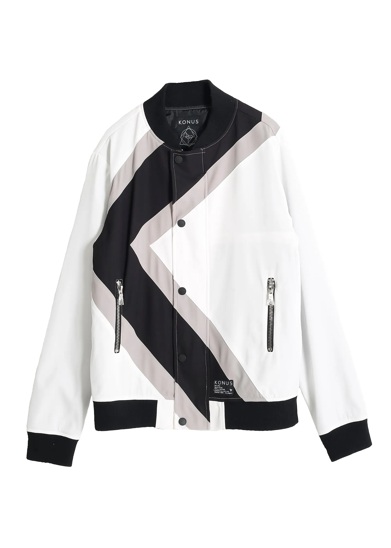 Konus Men's Bomber Jacket With Geometric Panels in White