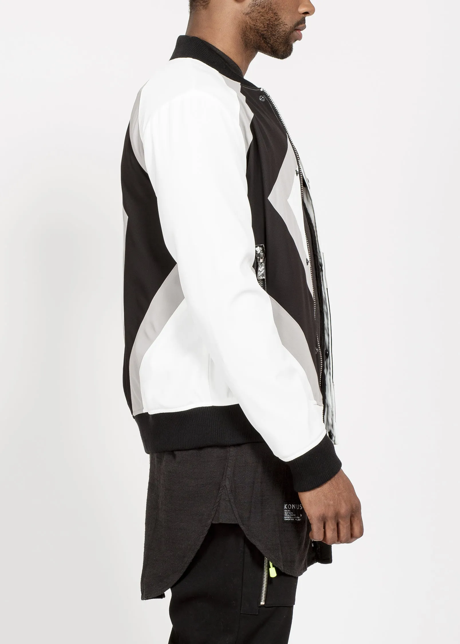 Konus Men's Bomber Jacket With Geometric Panels in White