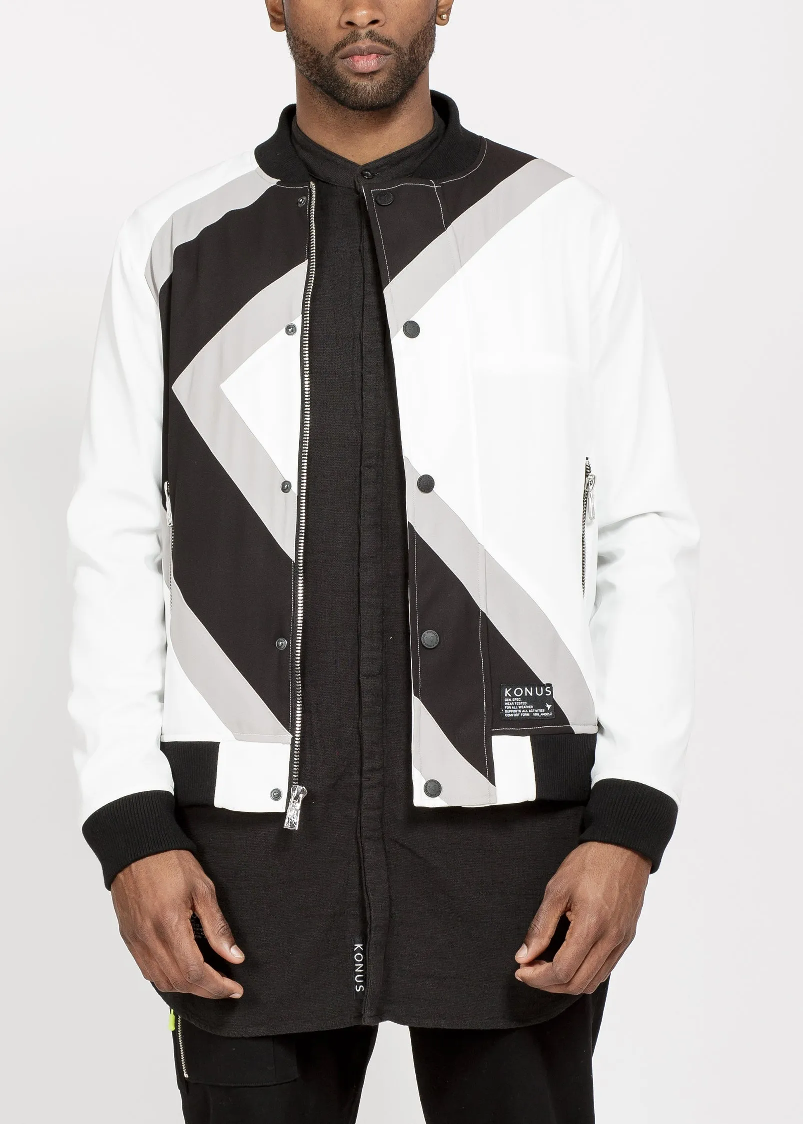 Konus Men's Bomber Jacket With Geometric Panels in White