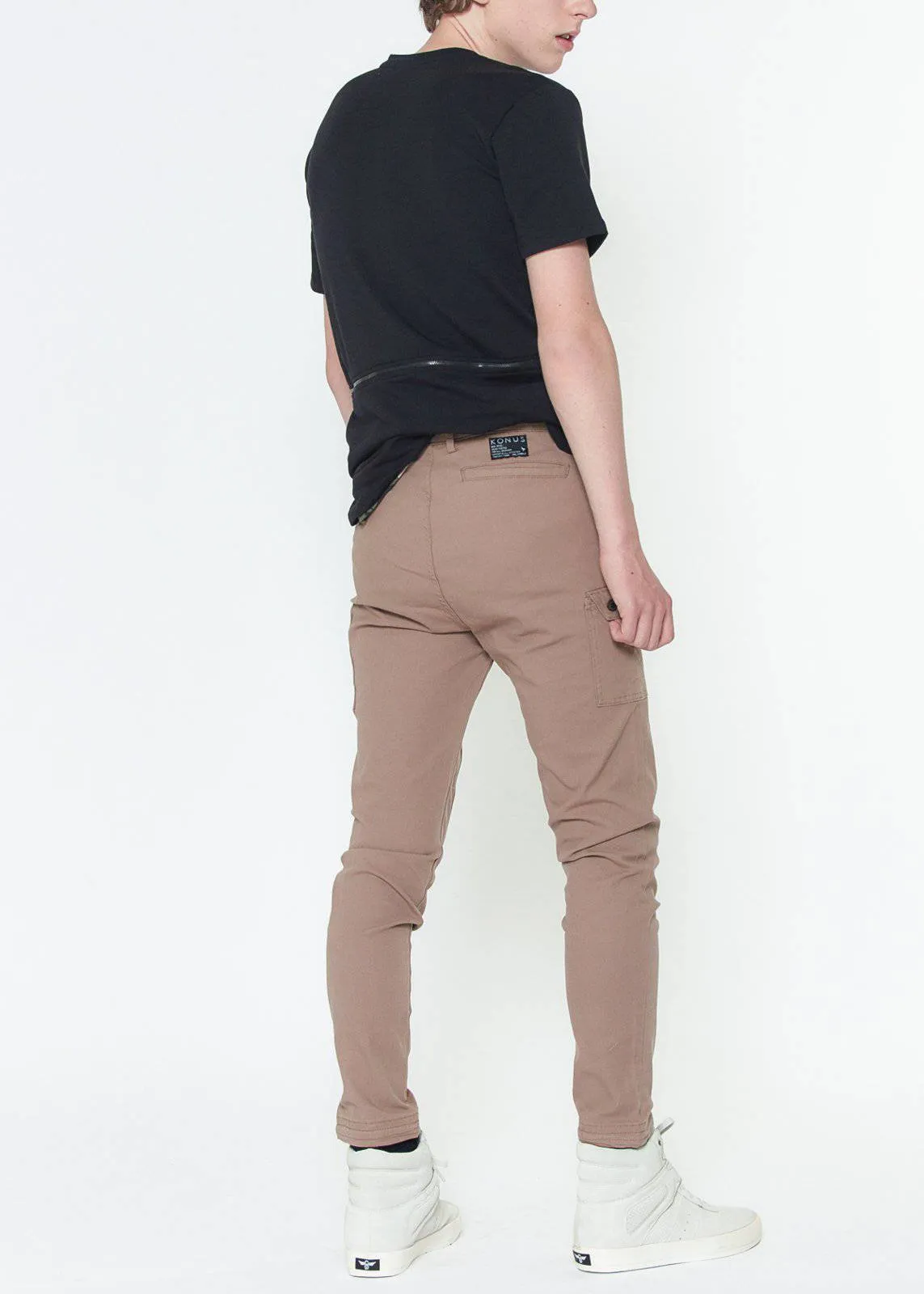 Konus Men's Slim Cargo Pants in Beige