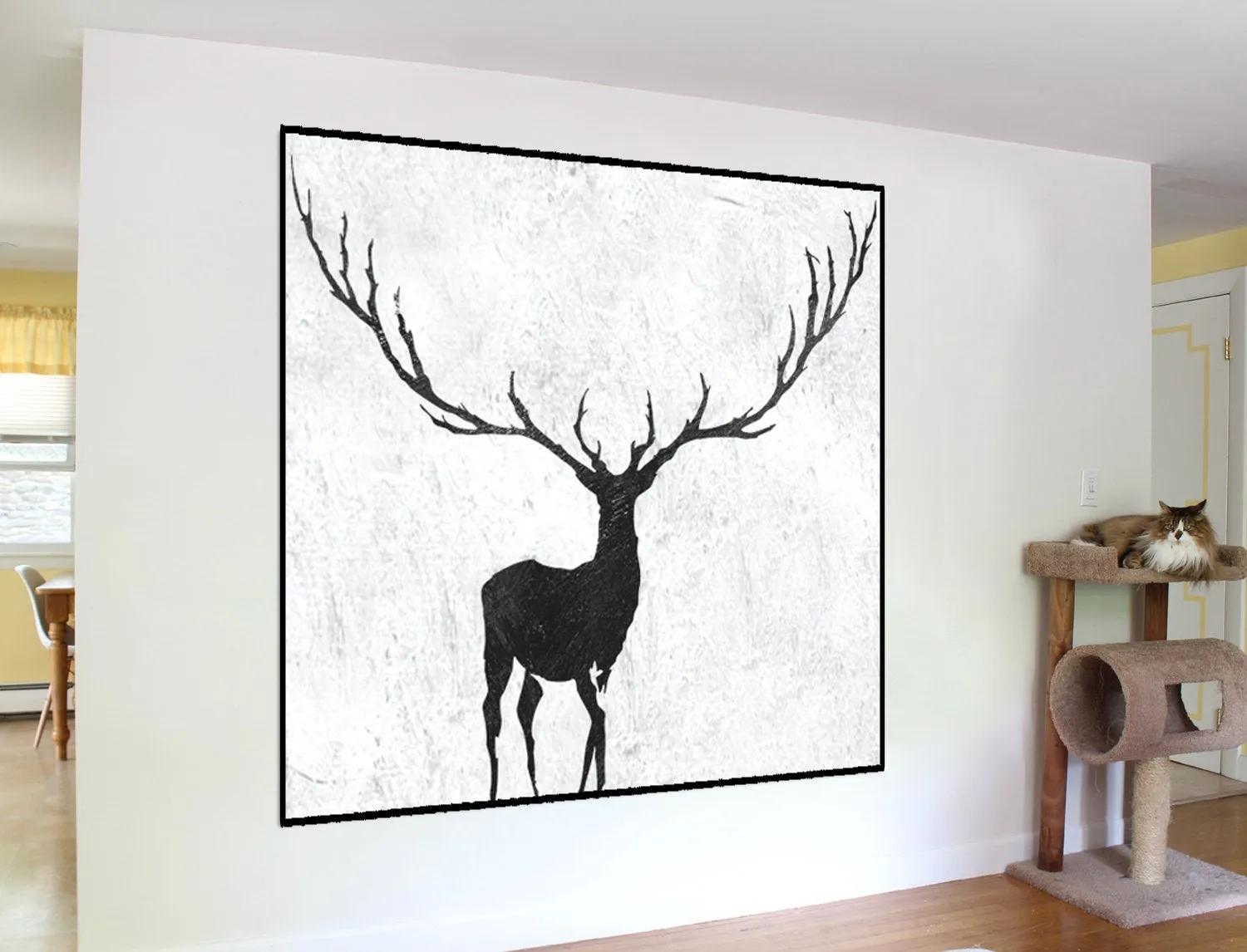 Large Abstract Deer Painting Black and White Painting Yp093