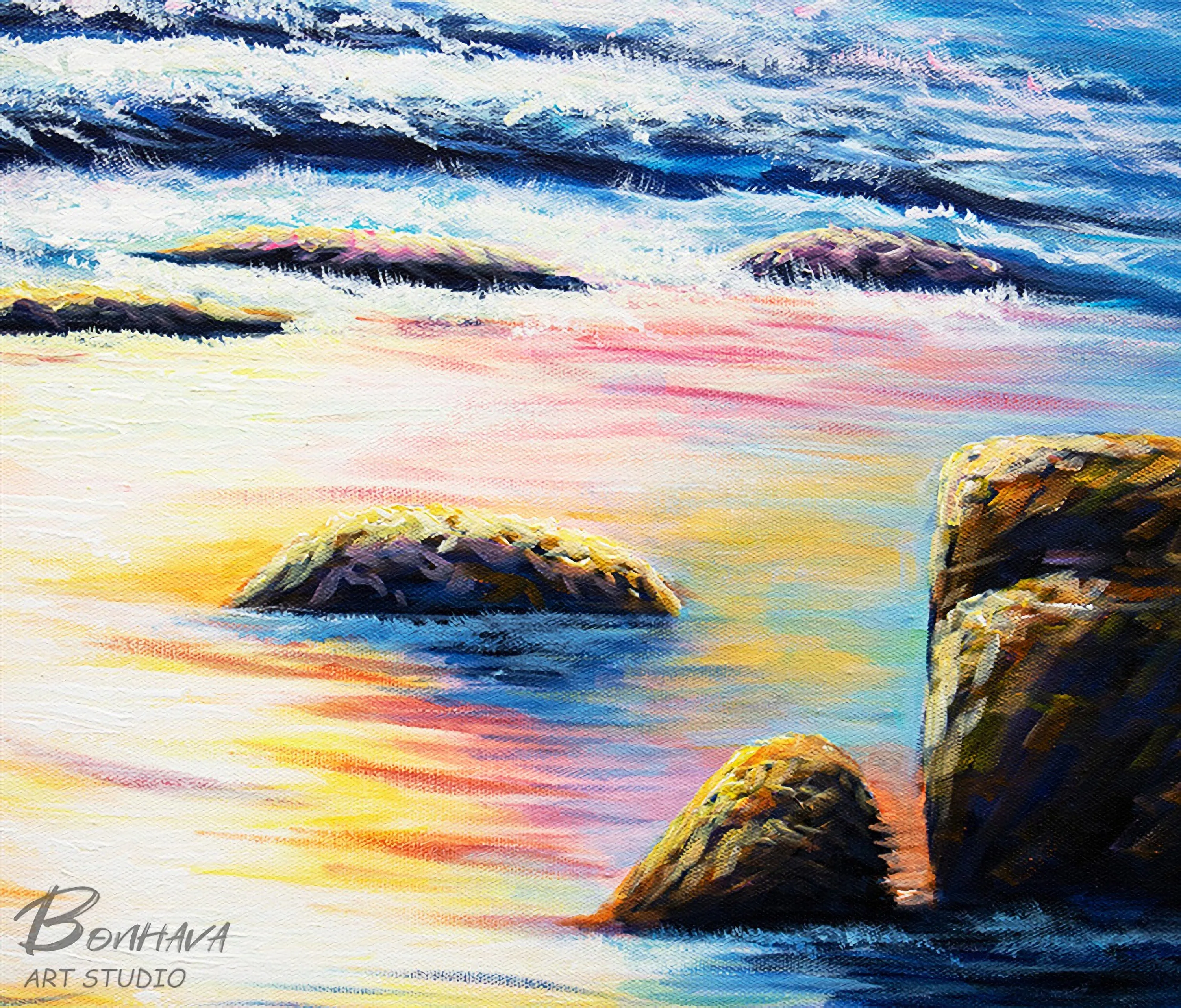 Large Canvas Wall Art Landscape Sea Spray and Sunrise Oil Painting On Canvas Gp094