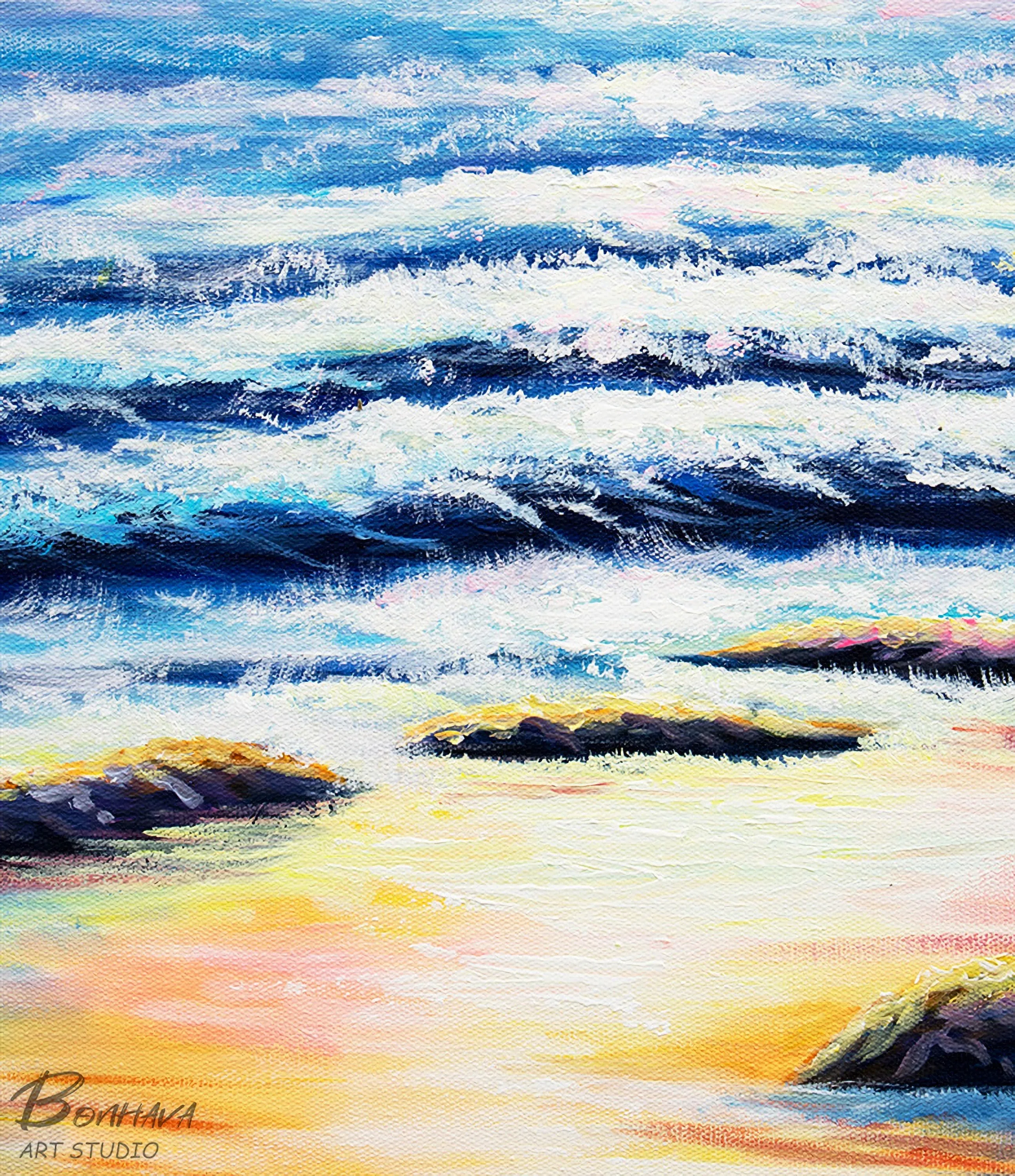 Large Canvas Wall Art Landscape Sea Spray and Sunrise Oil Painting On Canvas Gp094