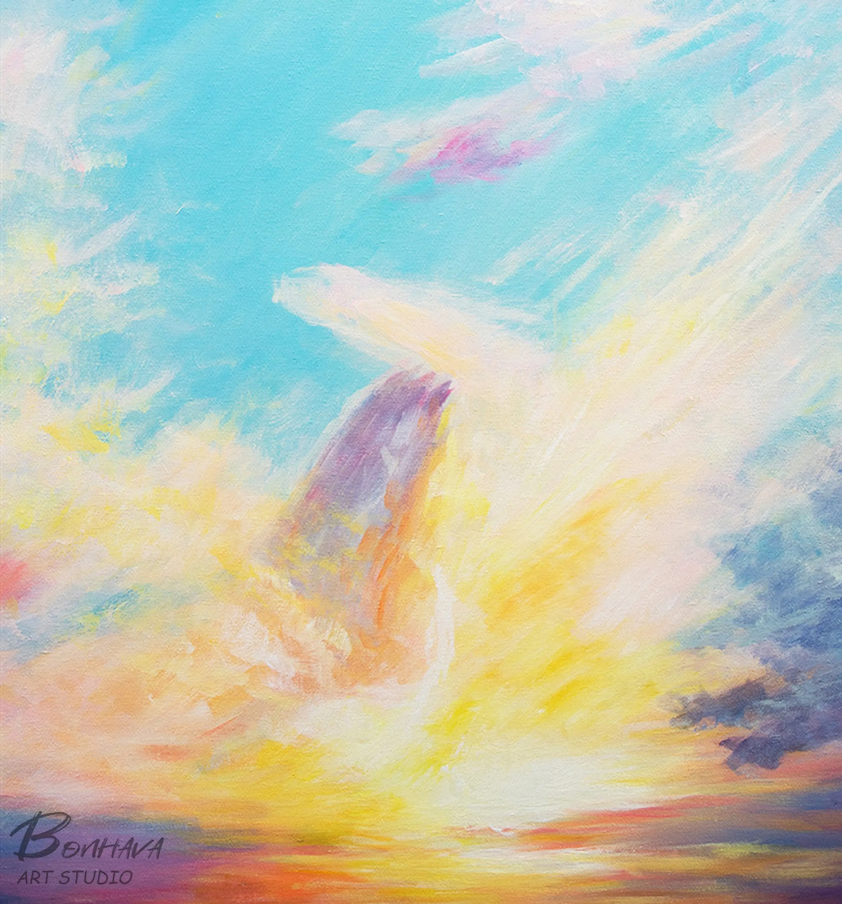 Large Canvas Wall Art Landscape Sea Spray and Sunrise Oil Painting On Canvas Gp094