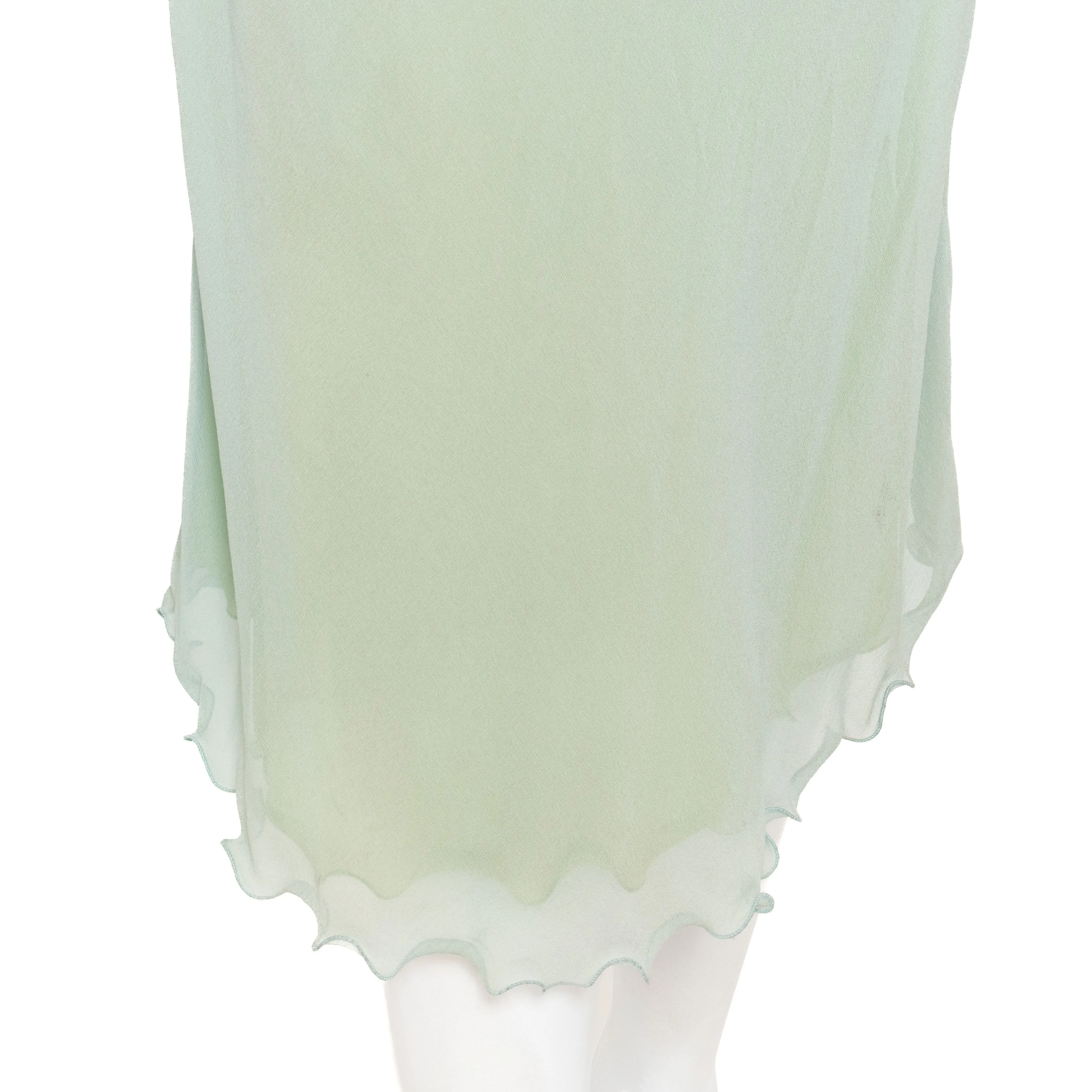 Late 1980s Green Crystal and Silk One Shoulder Dress