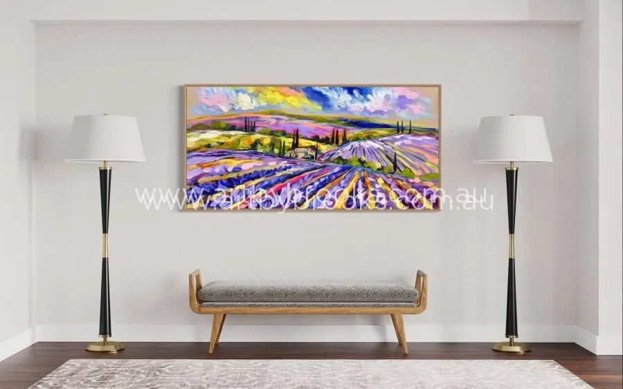 Lavender fields in old Provence - original on canvas 75 x150 cm