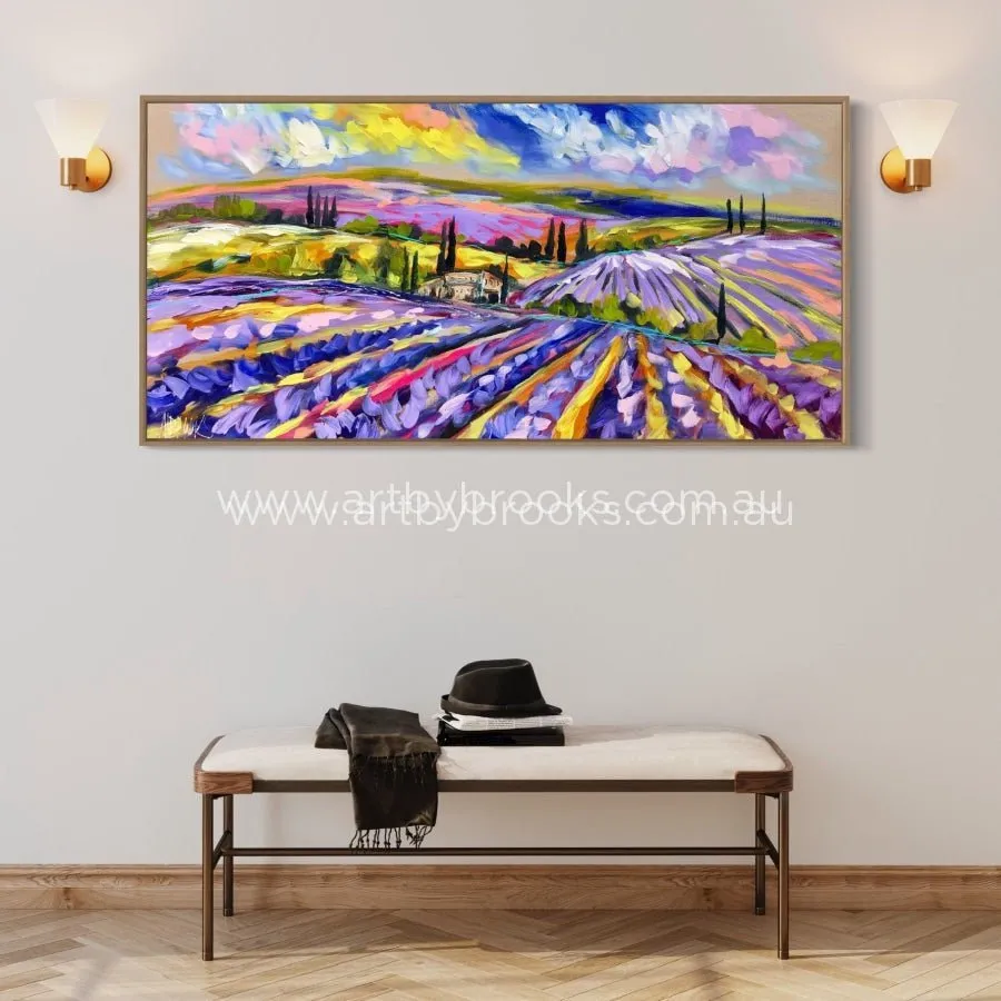 Lavender fields in old Provence - original on canvas 75 x150 cm