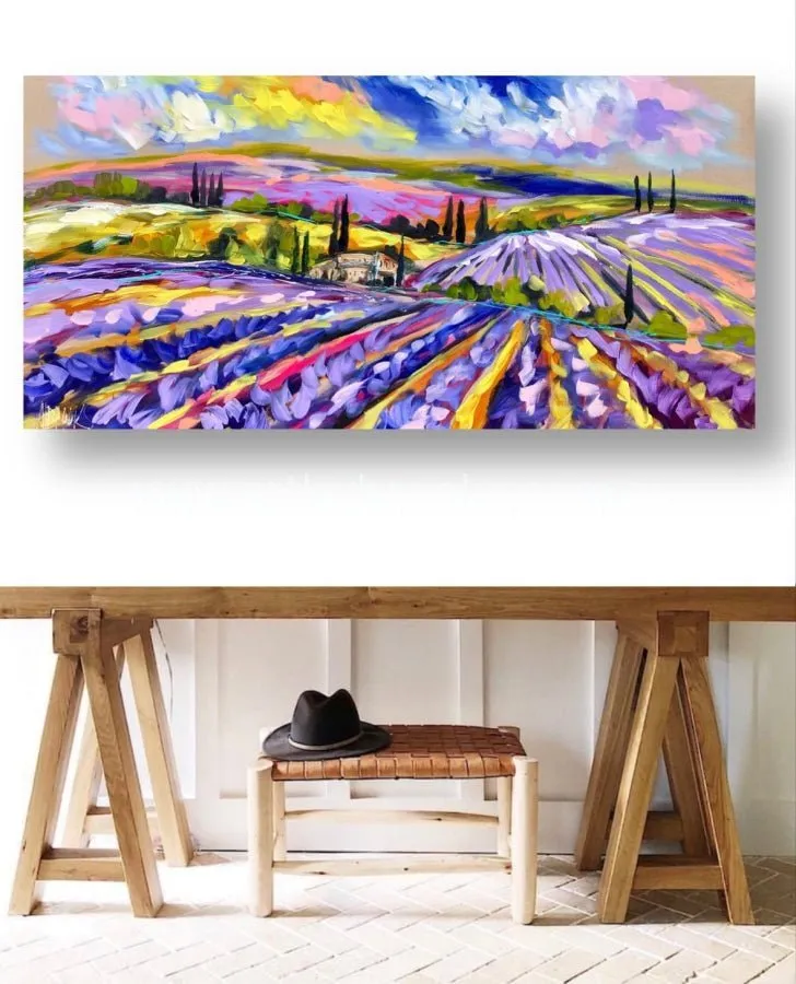 Lavender fields in old Provence - original on canvas 75 x150 cm