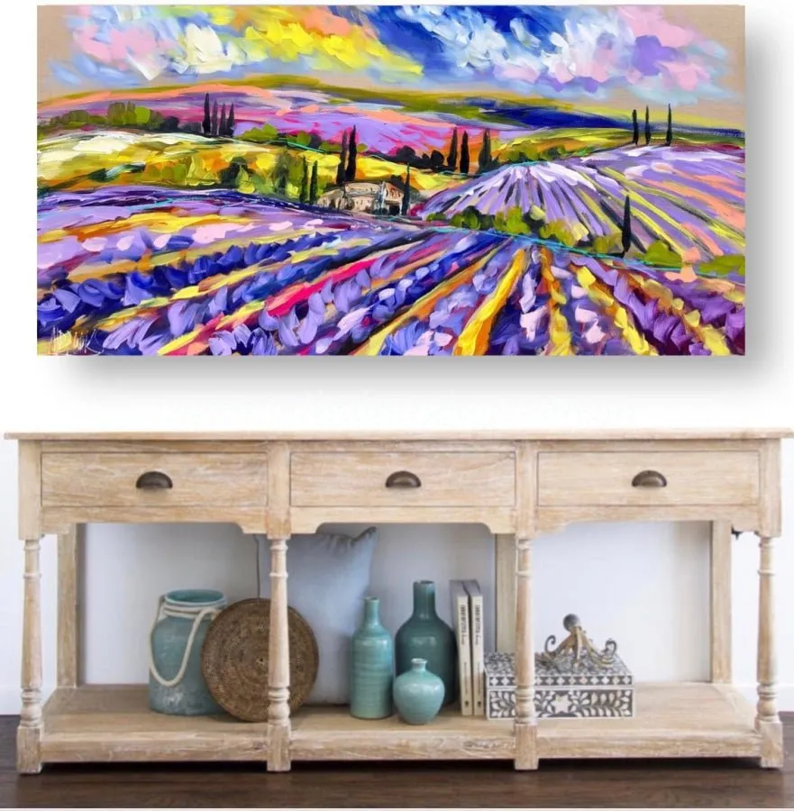 Lavender fields in old Provence - original on canvas 75 x150 cm