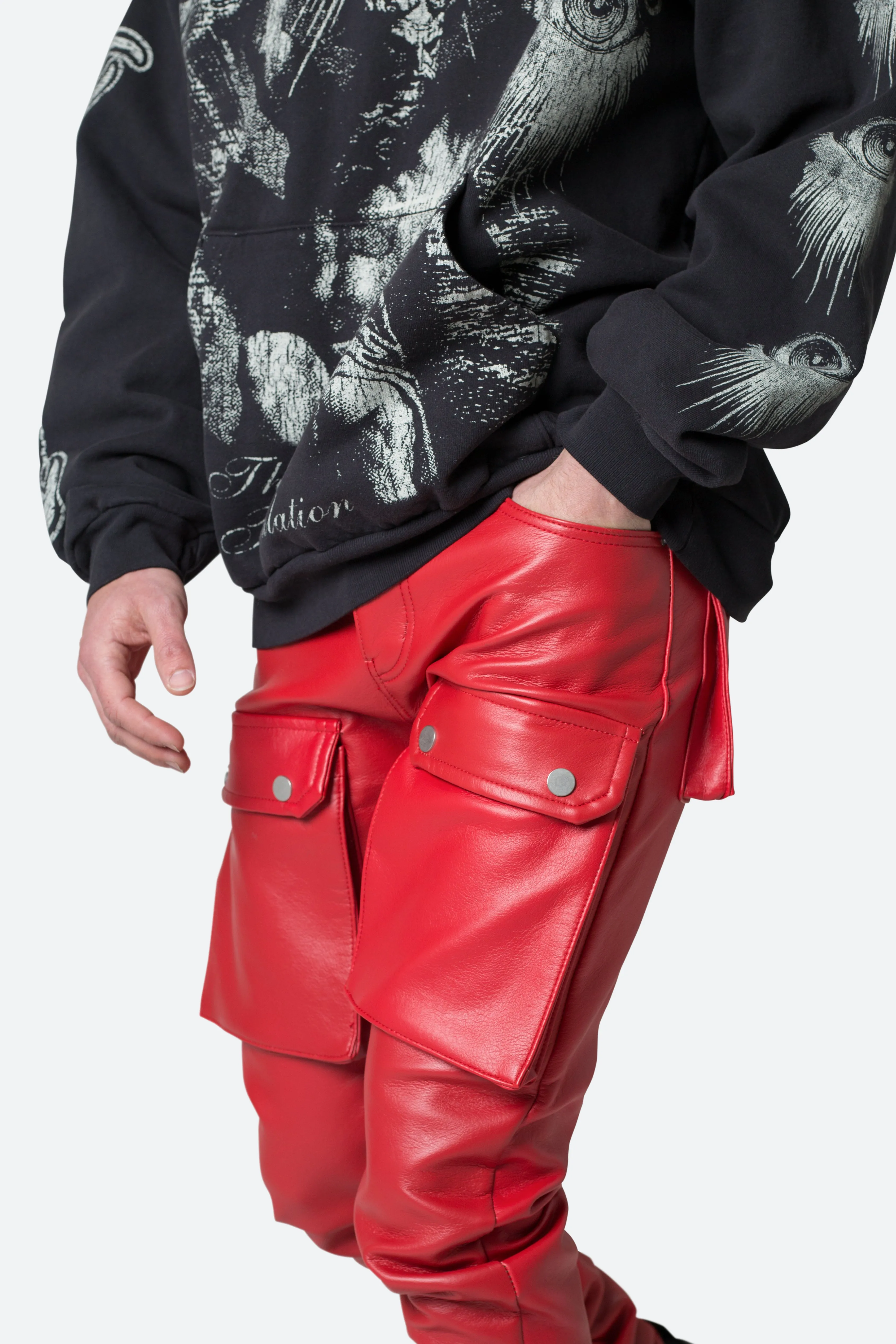 Leather Snap Cargo Pants - Red