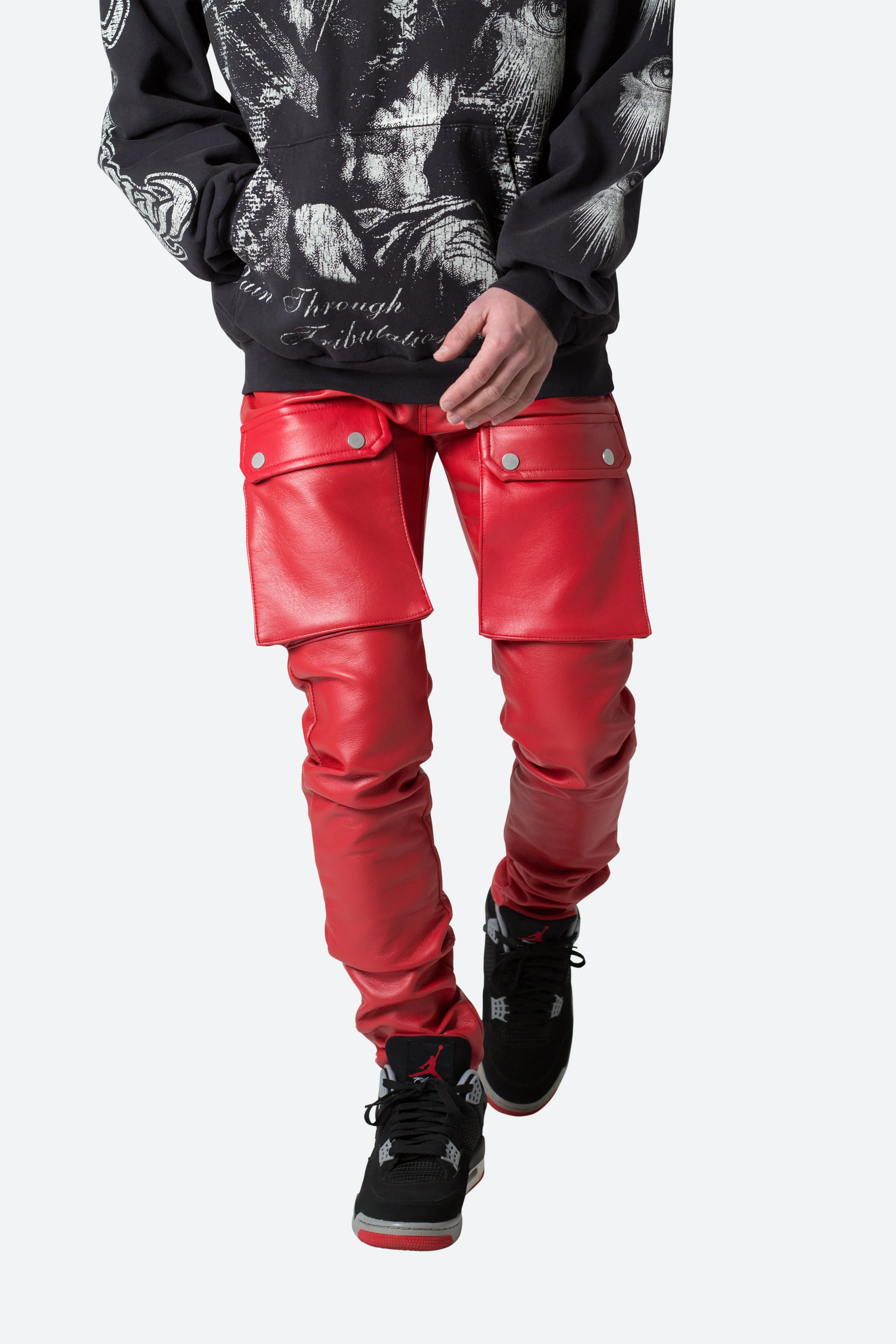 Leather Snap Cargo Pants - Red