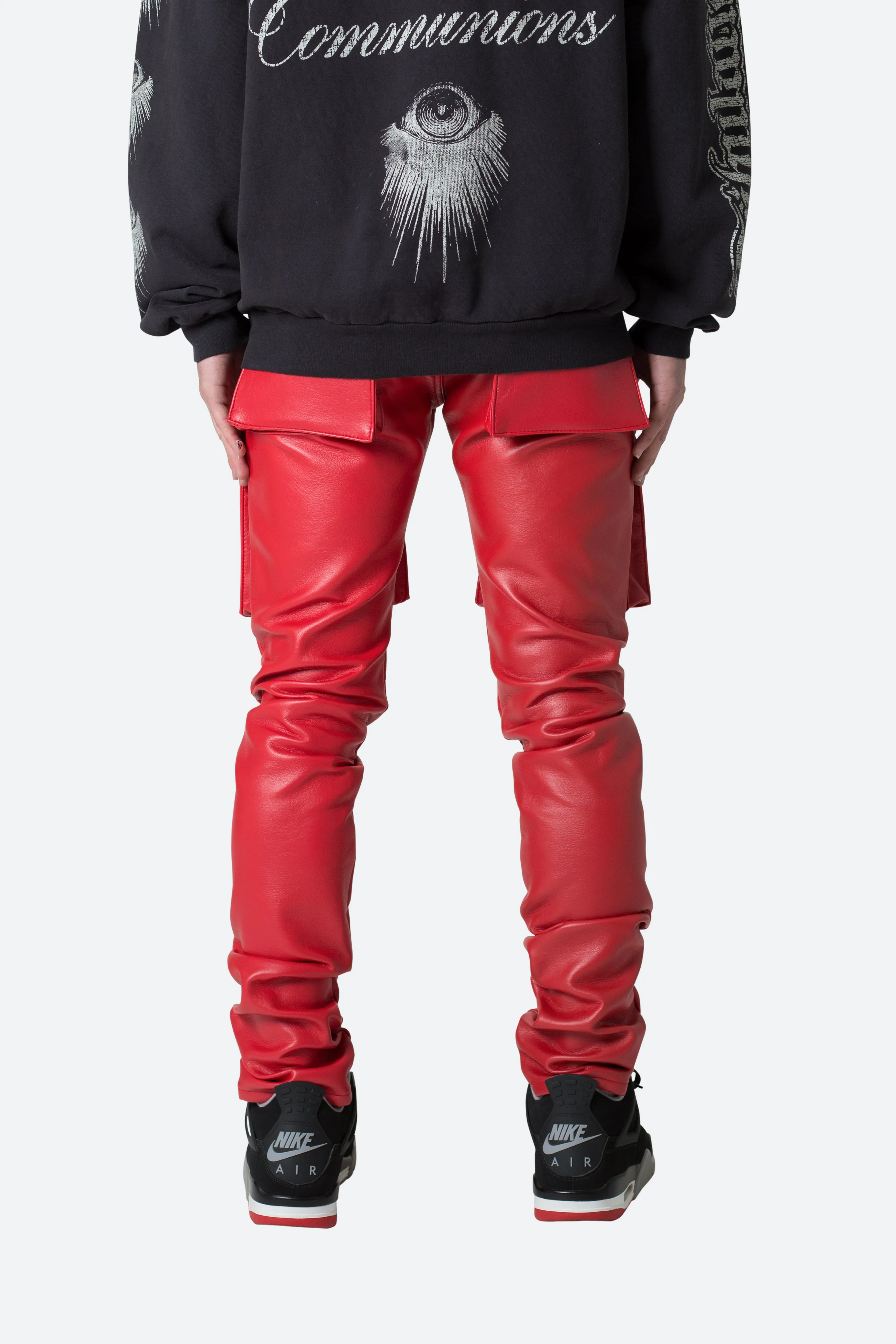 Leather Snap Cargo Pants - Red