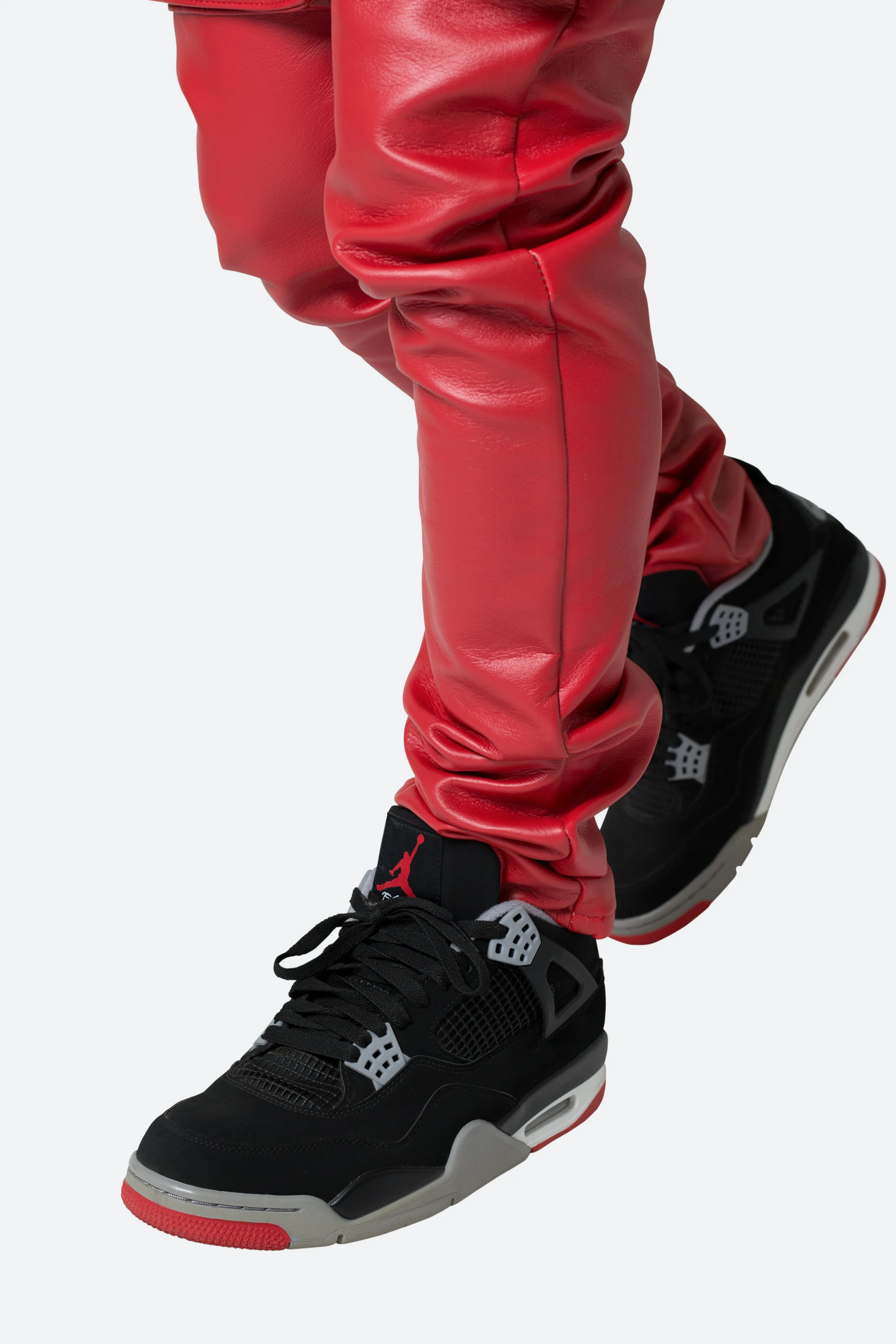 Leather Snap Cargo Pants - Red