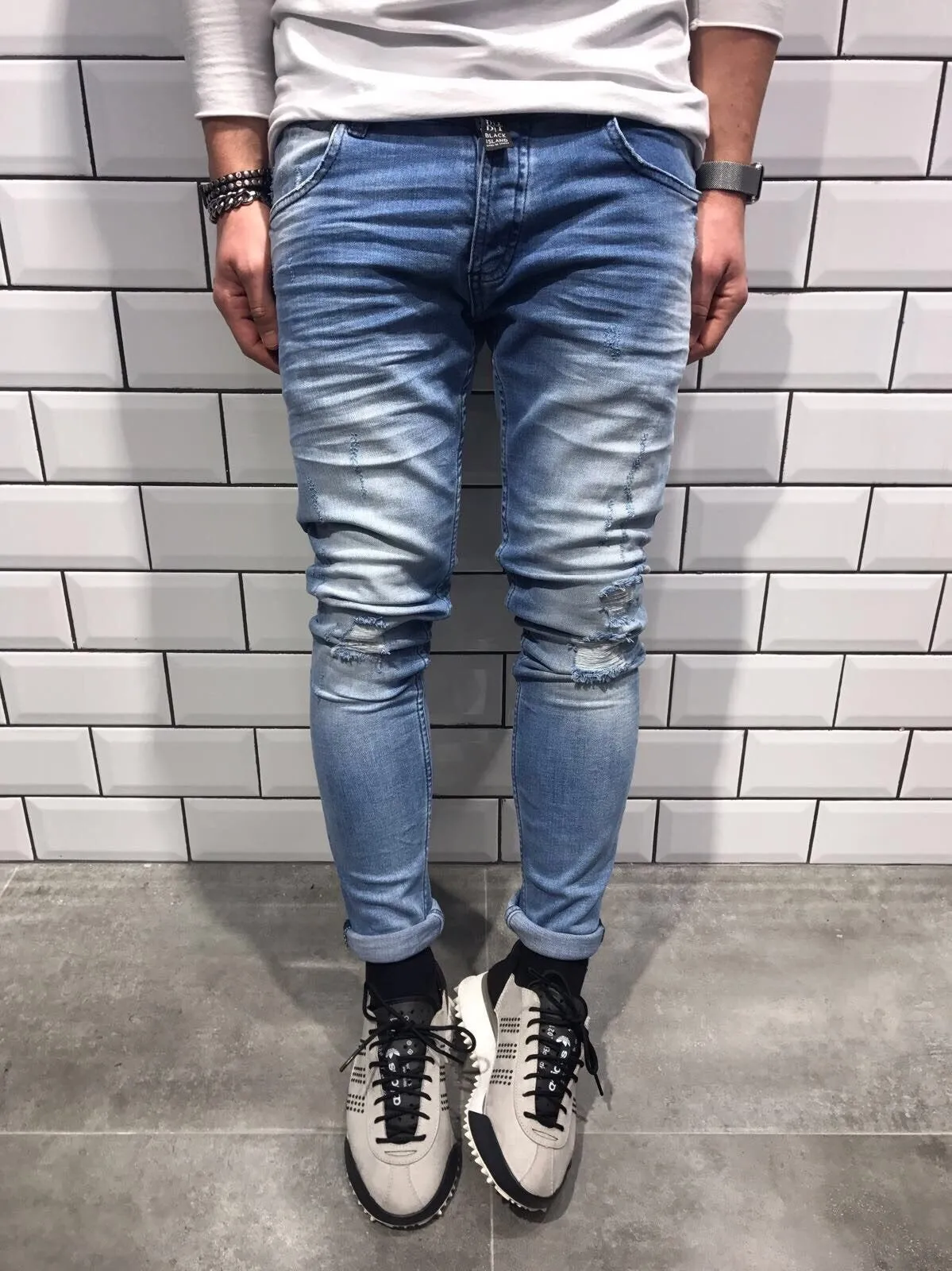 Light Blue Washed Slim Fit Jeans B3 Streetwear Jeans