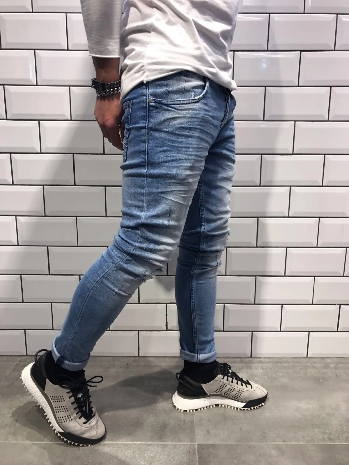 Light Blue Washed Slim Fit Jeans B3 Streetwear Jeans