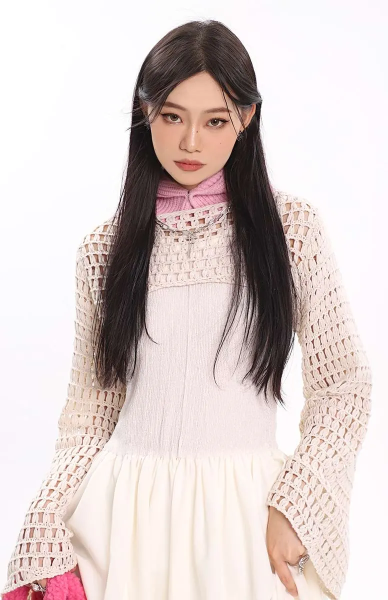 Long Sleeve Open Knit Bolero Shrug Top