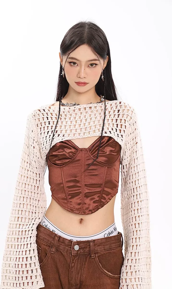 Long Sleeve Open Knit Bolero Shrug Top