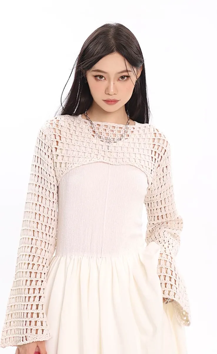 Long Sleeve Open Knit Bolero Shrug Top