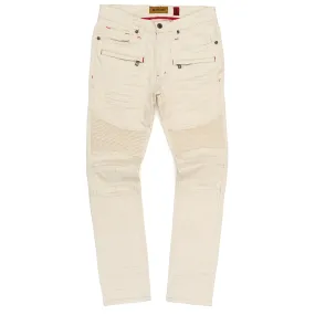 M1786 Makobi Prado Biker Jeans with Rip & Repair - Natural