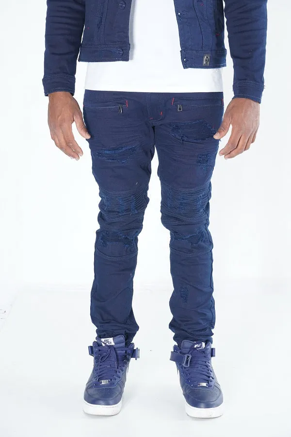 M1926 - Makobi Core Denim Biker Jeans - Navy