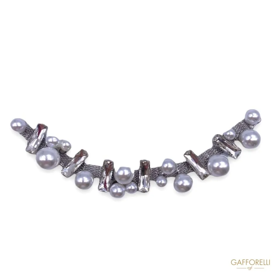 Metal Base Neckline Covered with Crystal Stones and Pearls A453 - Gafforelli Srl