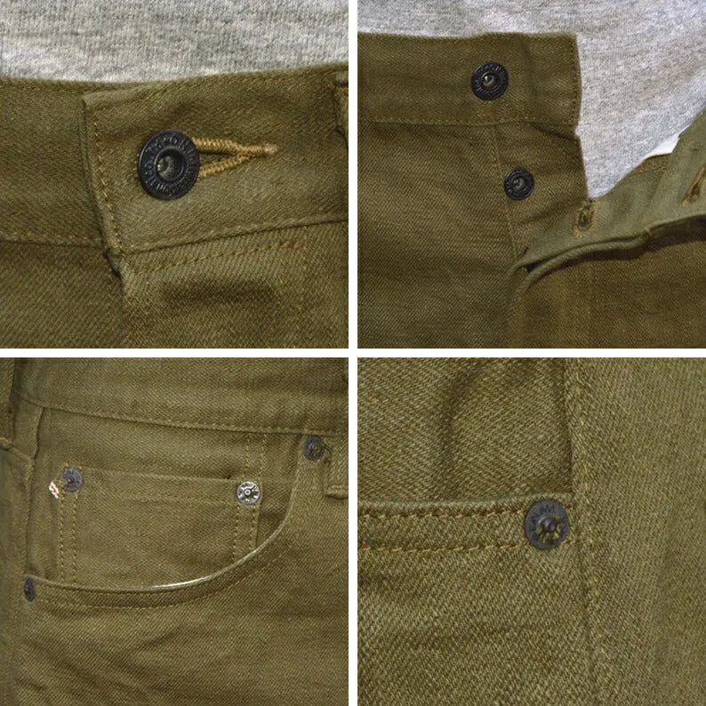 ONI DENIM "246-OLOL" 12oz tateyoko yarn-dyed sultide olive denim Neat Straight