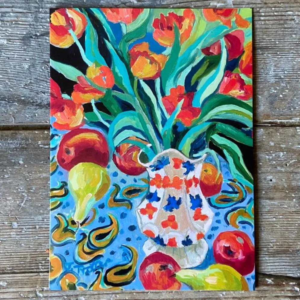 Orange Tulips and Pears greeting card