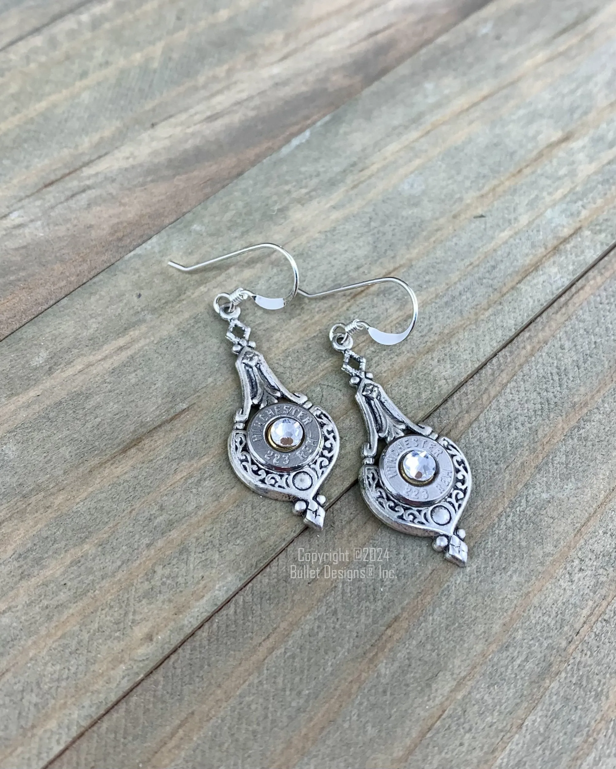 Pendulum Bullet Earrings, 223 Nickel, AR-15, Sterling Earwires