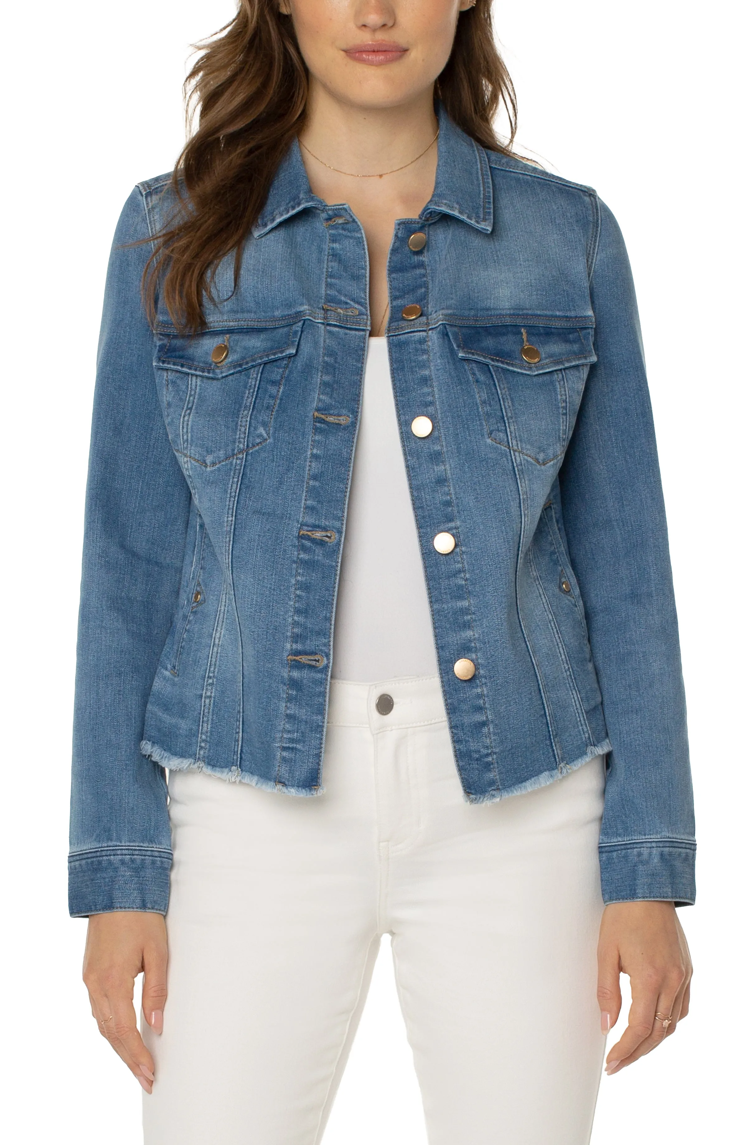 PETITE CLASSIC ECO JEAN JACKET WITH FRAY HEM