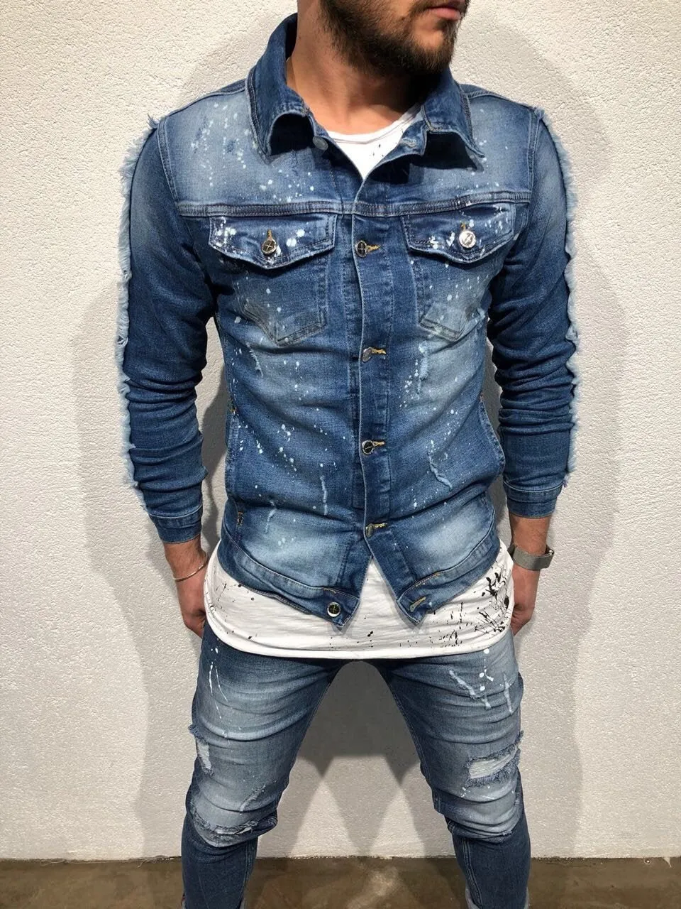 Printed Denim Jacket B79 Streetwear Denim Jacket