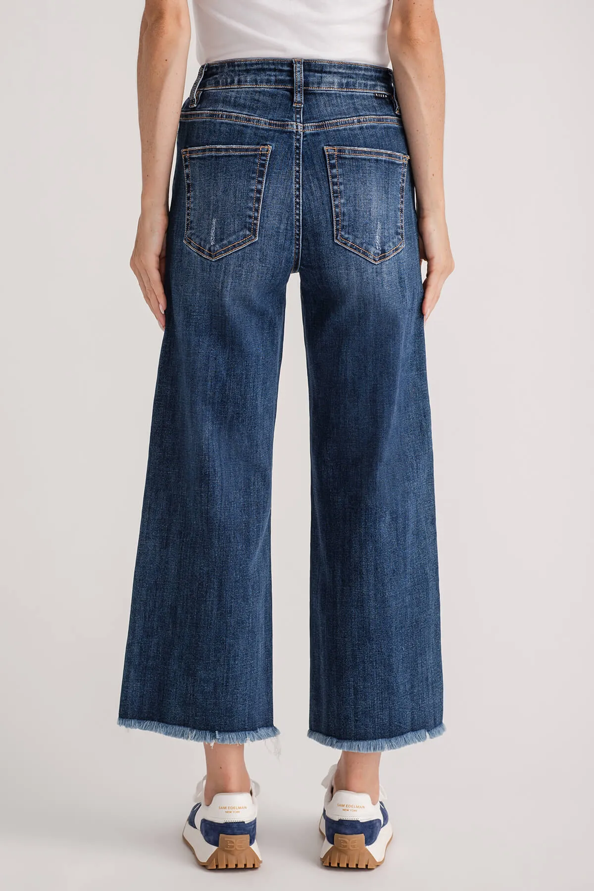 Risen Crop Raw Hem Wideleg Jeans