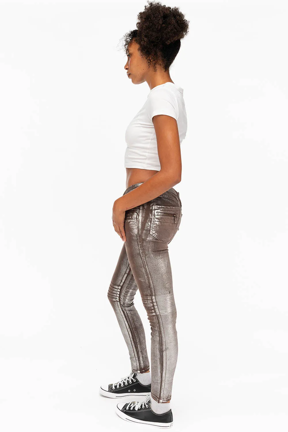 ROBIN'S BIKER WOMENS JEANS IN TOFFE LISA SILVER