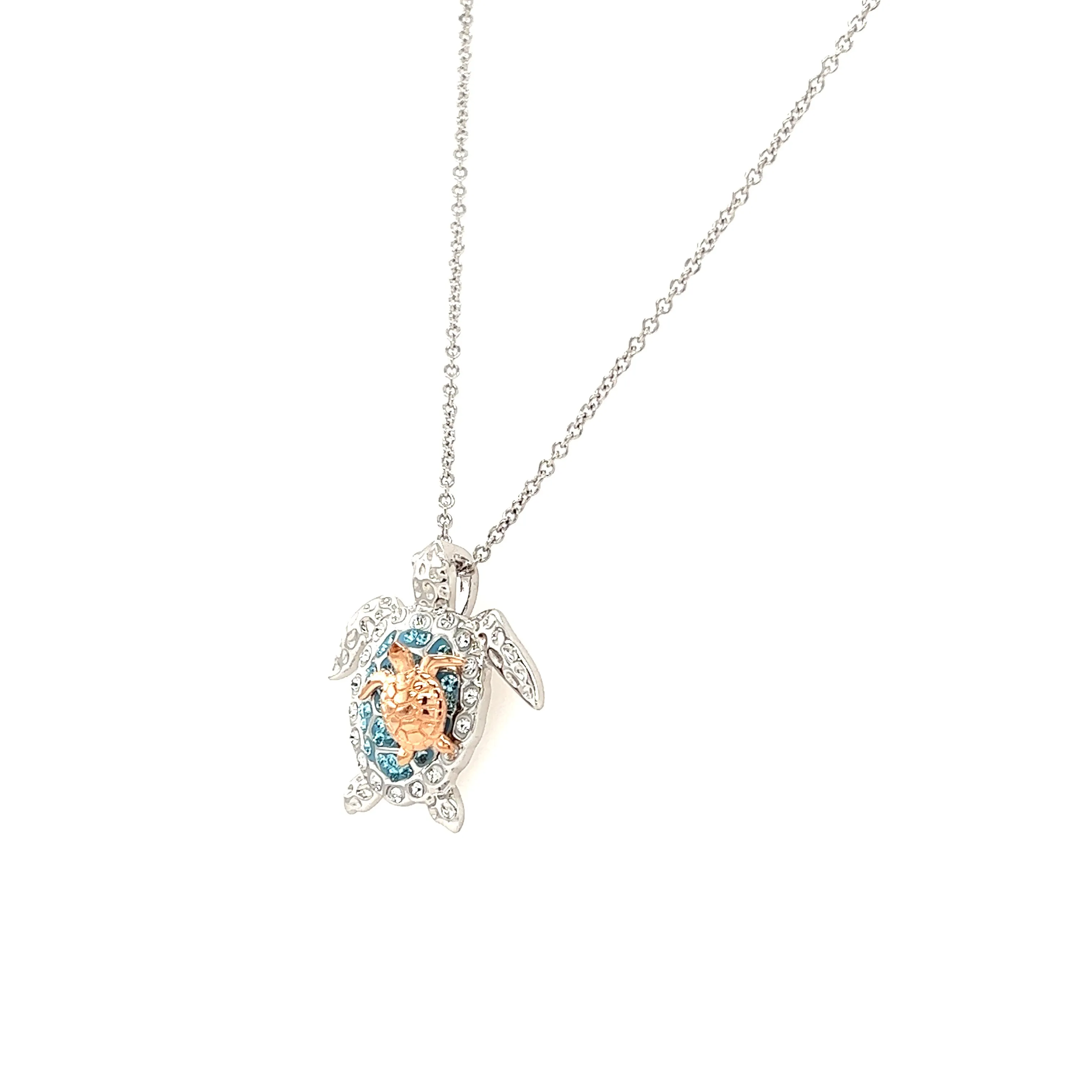 Sea Turtle Necklace with Rose Gold Accent in Sterling Silver