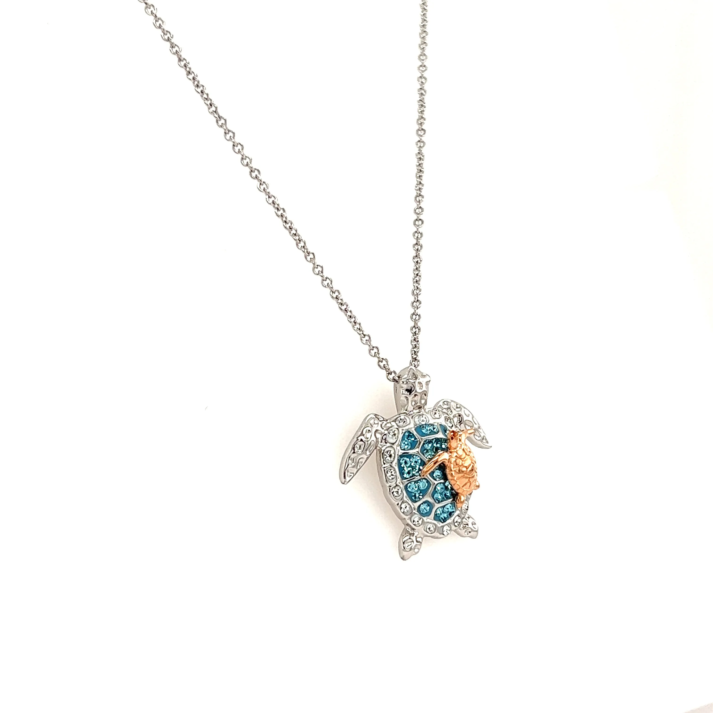 Sea Turtle Necklace with Rose Gold Accent in Sterling Silver