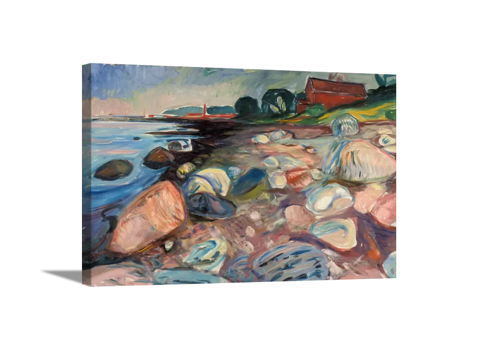 Shore With Red House | Edvard Munch Masters Classic Art in Gallery Wrapped Canvas | Various Sizes