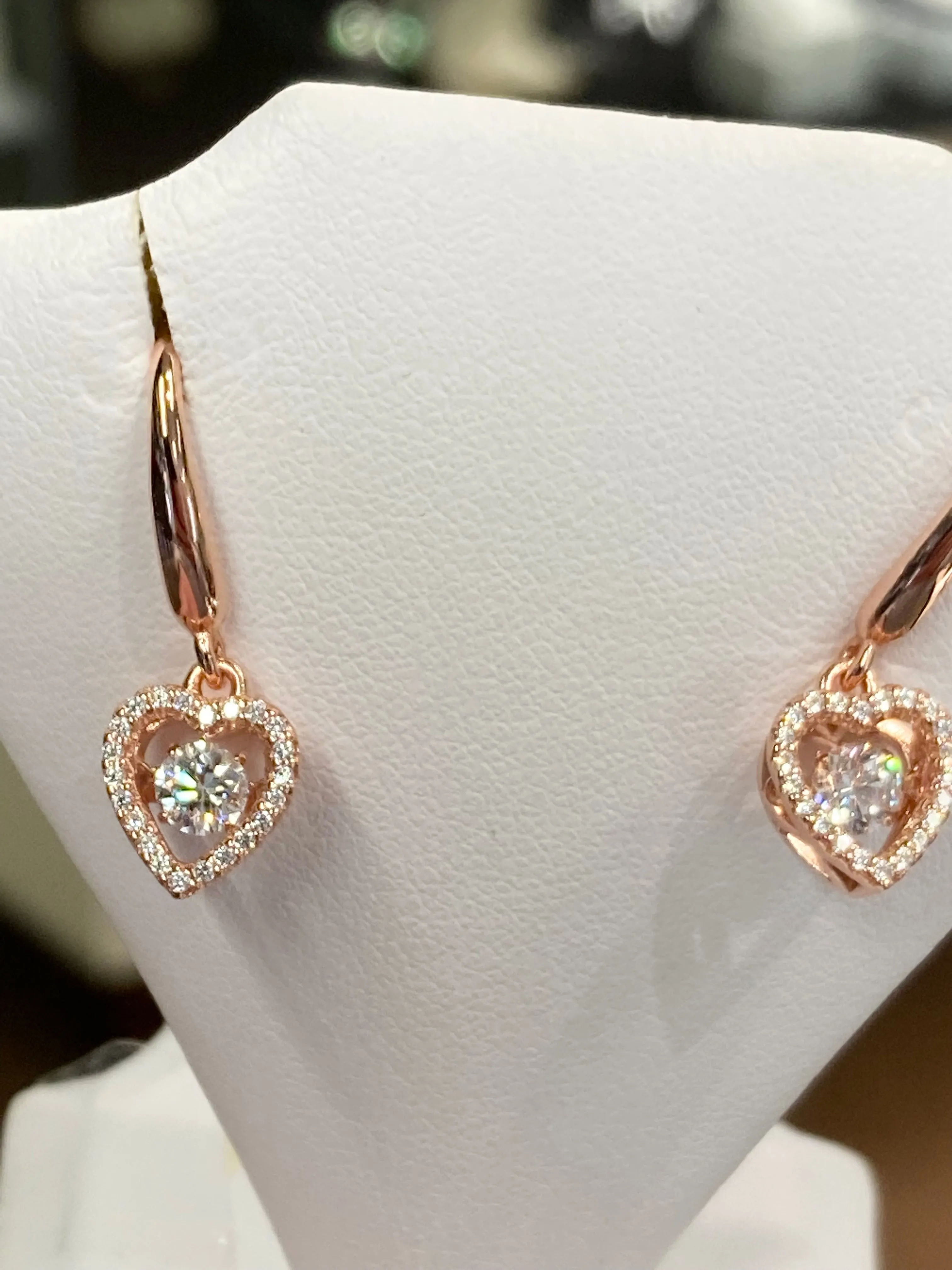 Silver Rose Gold Plated Heart Dangle Earrings