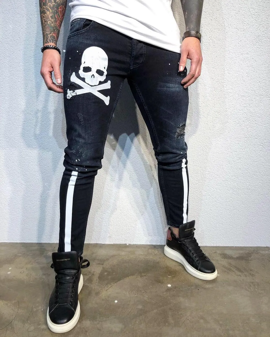 Sneakerjeans - Skull Printed Ultra Skinny Jeans B336