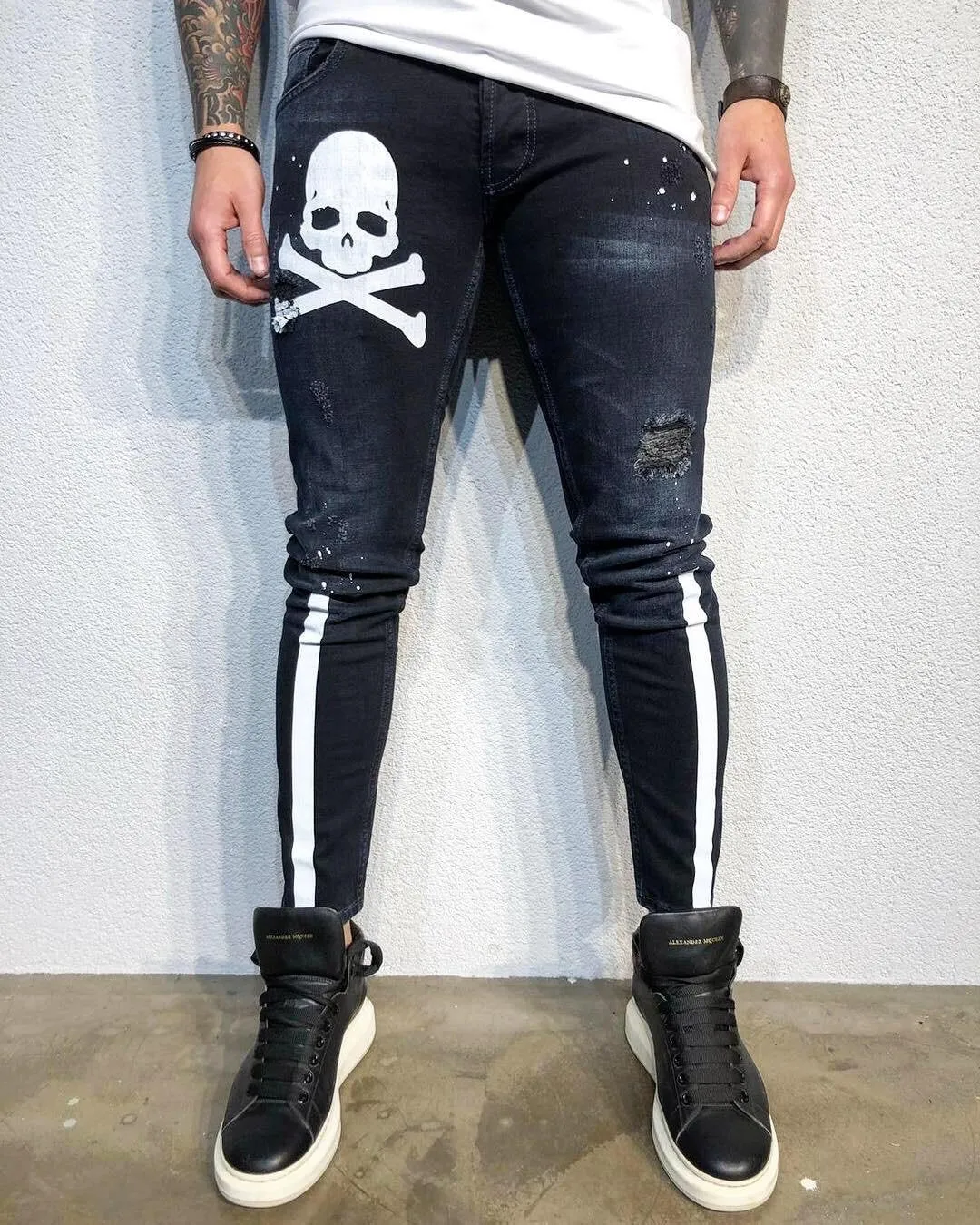 Sneakerjeans - Skull Printed Ultra Skinny Jeans B336