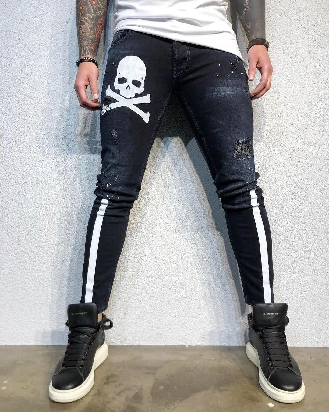 Sneakerjeans - Skull Printed Ultra Skinny Jeans B336