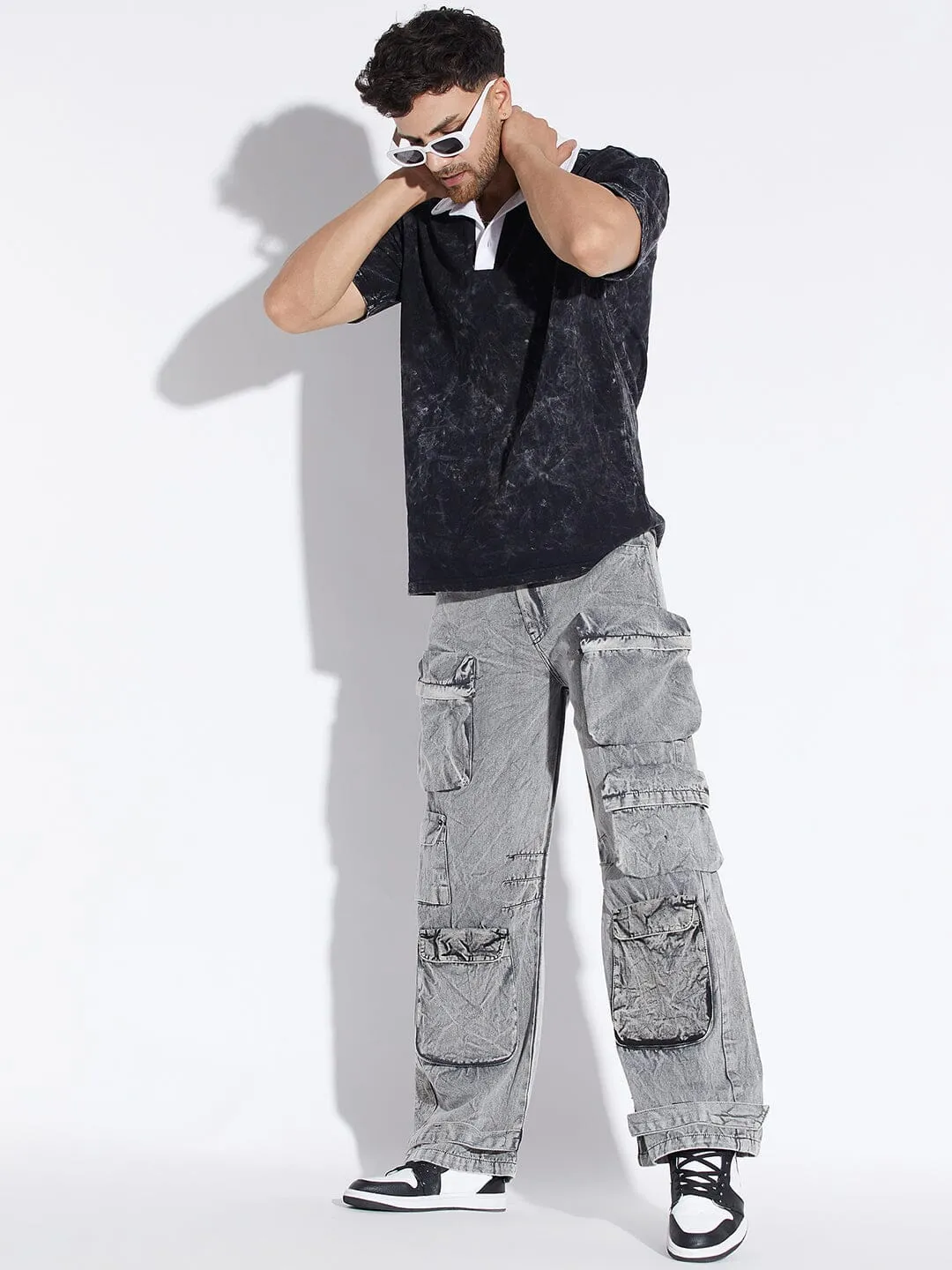 Stone Washed Baggy Cargo Pants