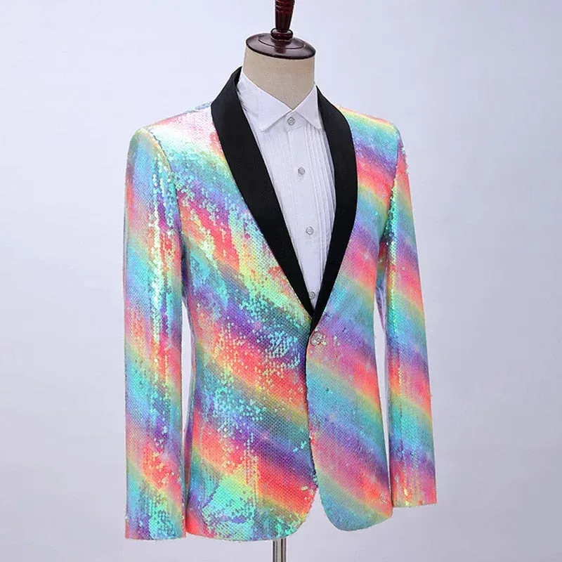 The Rainbow Sequin Slim Fit Blazer Suit Jacket