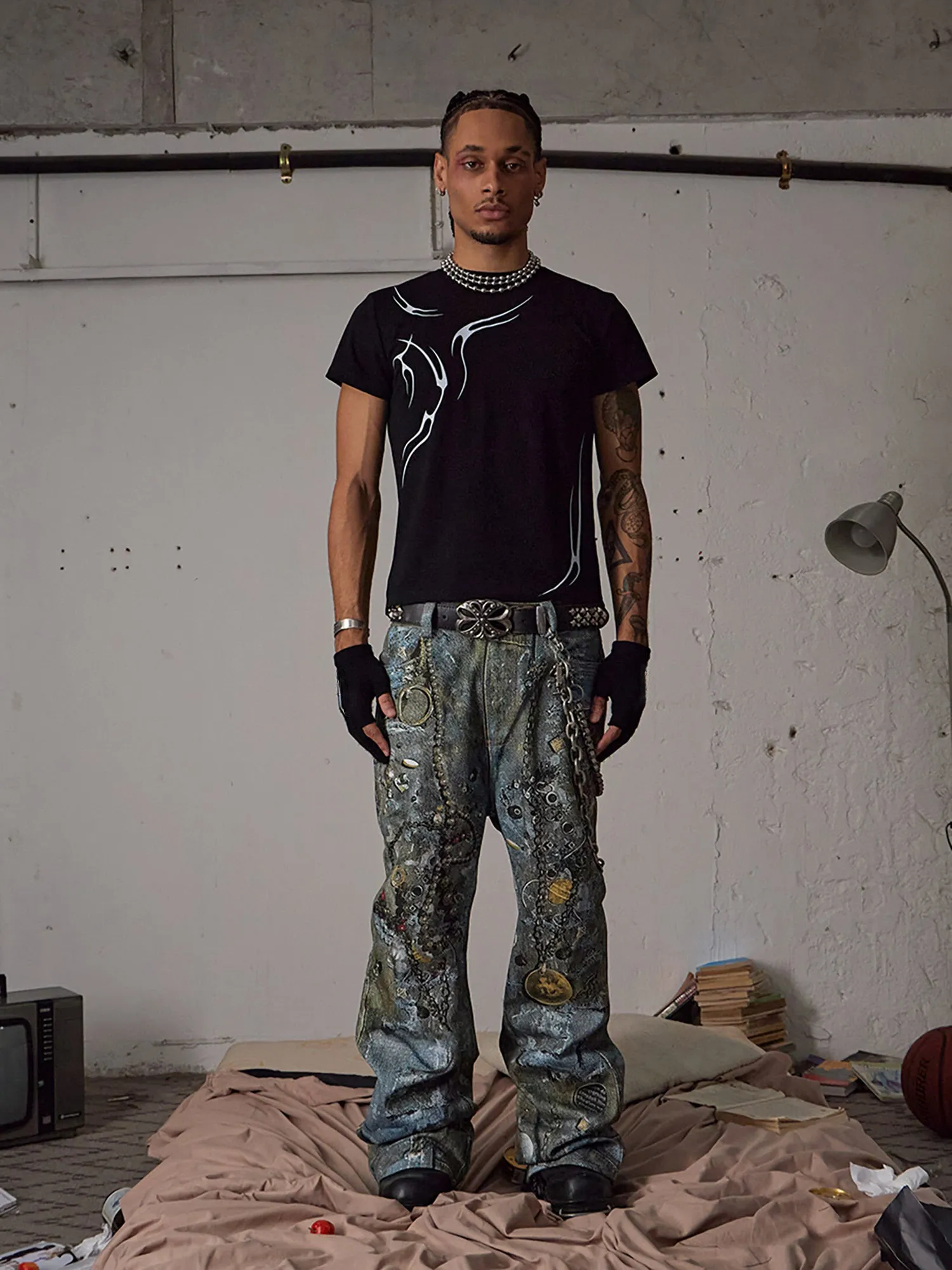 Thesupermade Graffiti BORO Destruction Chain Jeans - 2110