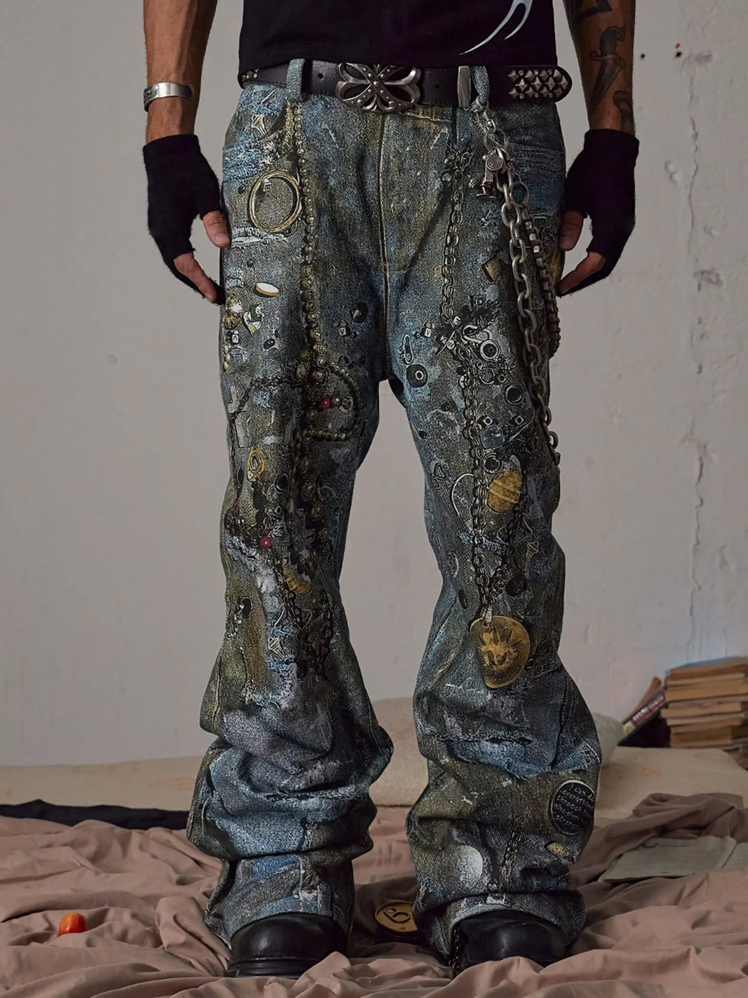 Thesupermade Graffiti BORO Destruction Chain Jeans - 2110