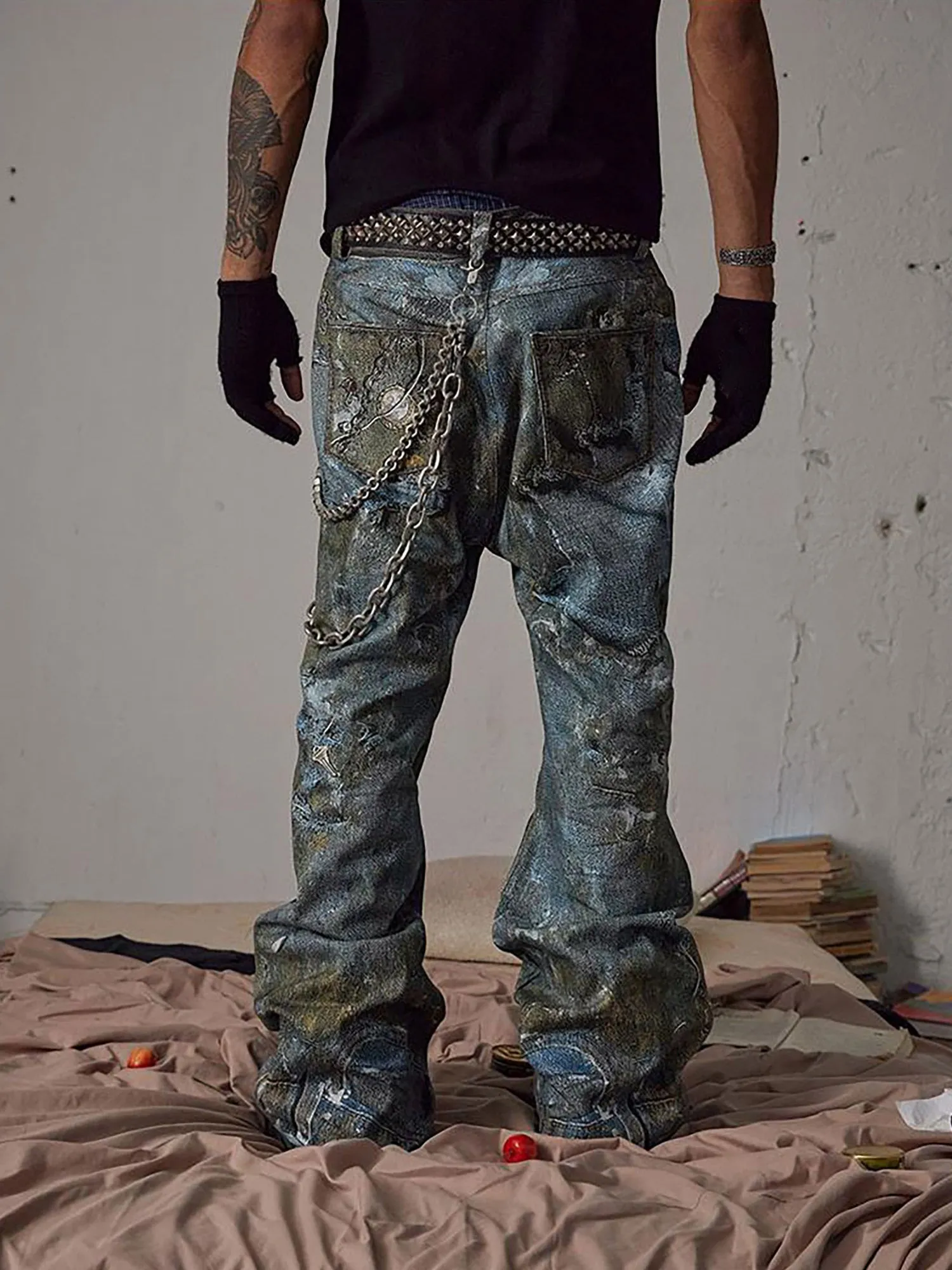 Thesupermade Graffiti BORO Destruction Chain Jeans - 2110