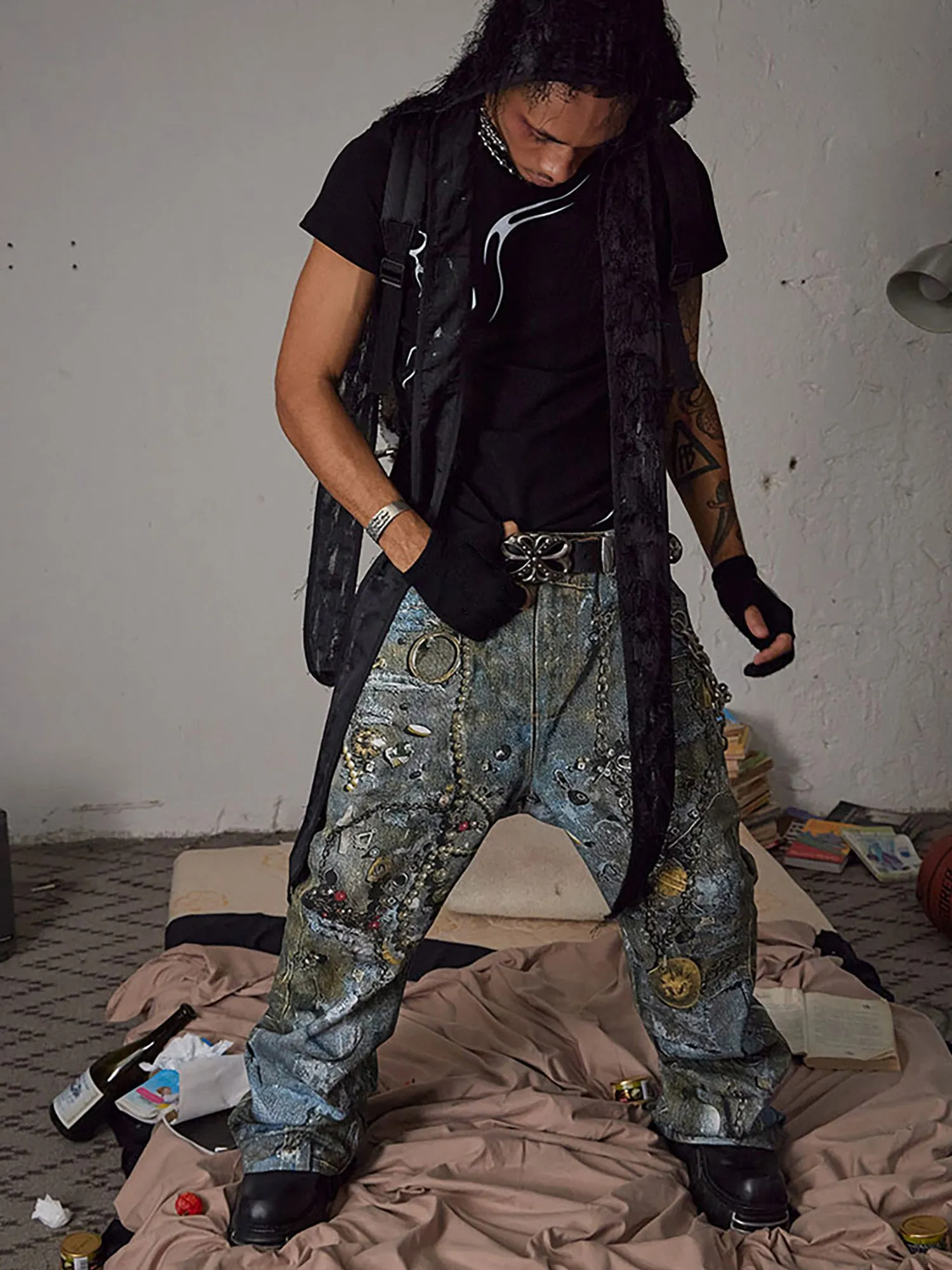 Thesupermade Graffiti BORO Destruction Chain Jeans - 2110