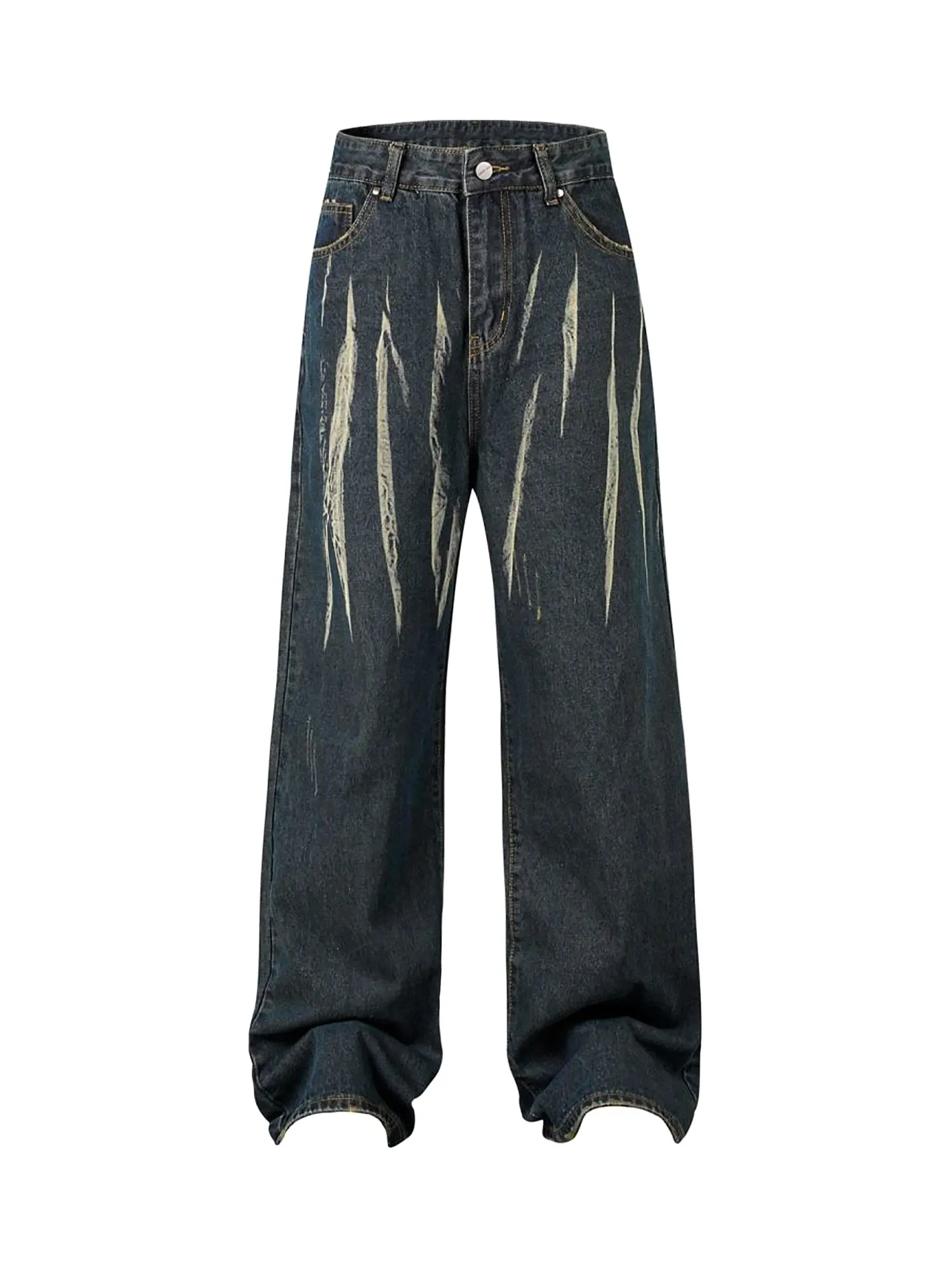 High Street Hip Hop Themed Hand-Painted Spray-Painted Denim Jeans