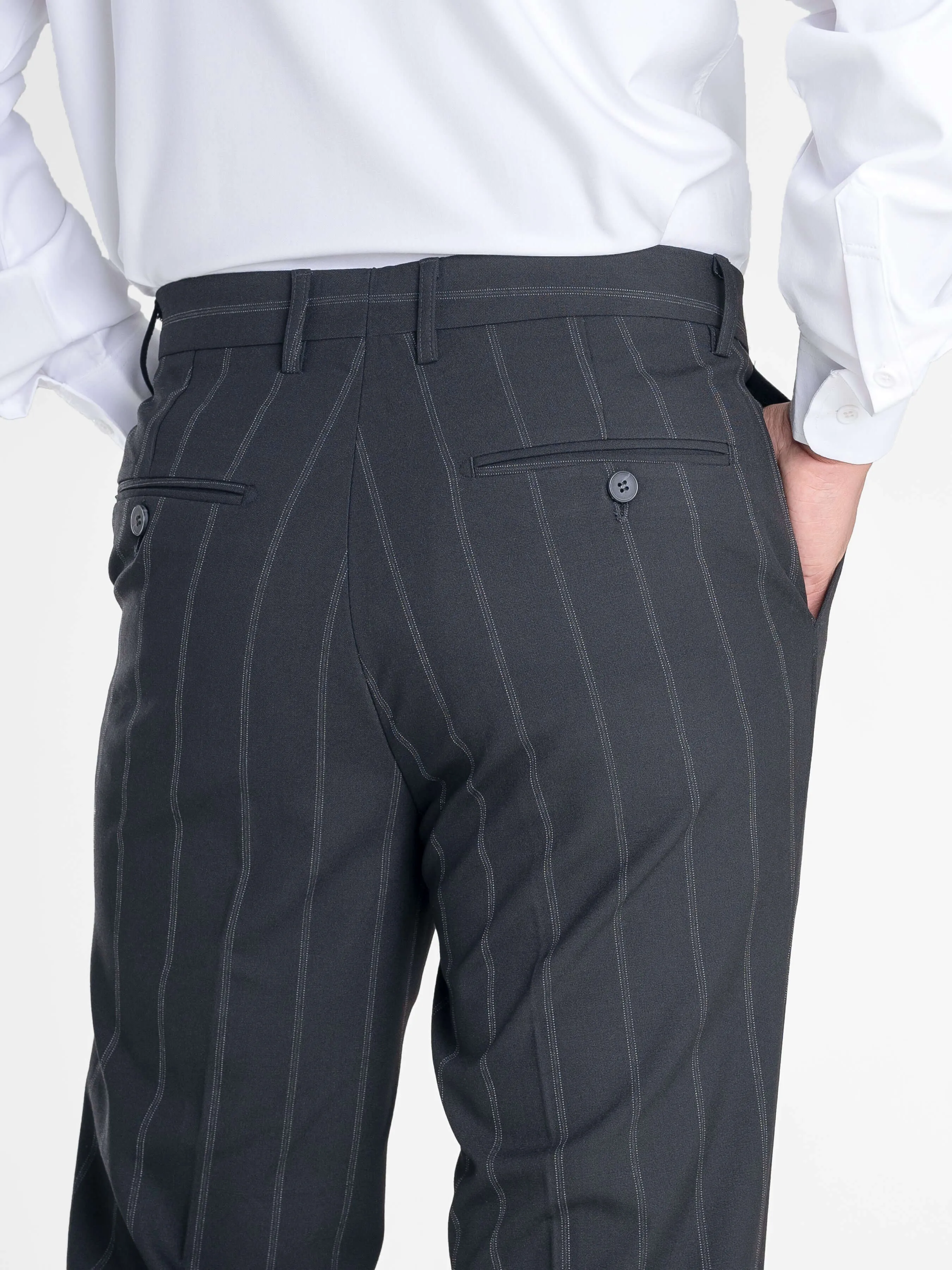 Trousers With Belt Loop -  Black Wide Stripes (Stretchable)