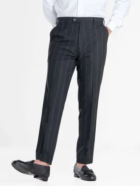 Trousers With Belt Loop -  Black Wide Stripes (Stretchable)