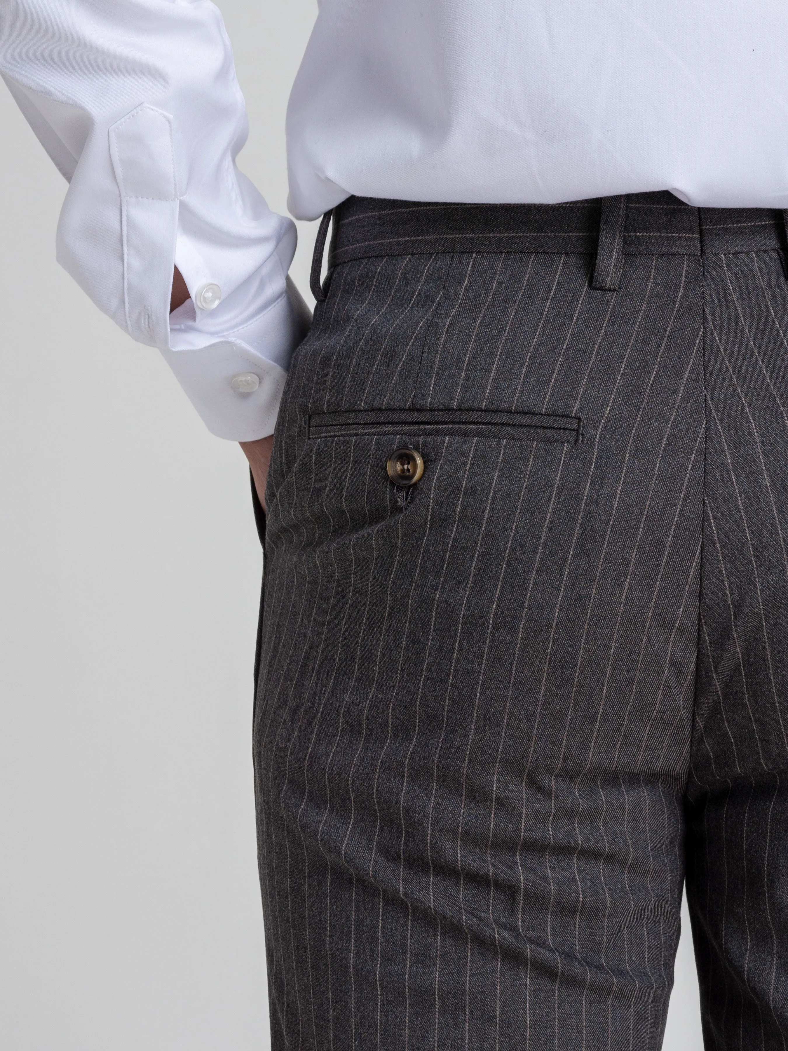 Trousers With Belt Loop - Dark Grey With Brown Stripes (Stretchable)