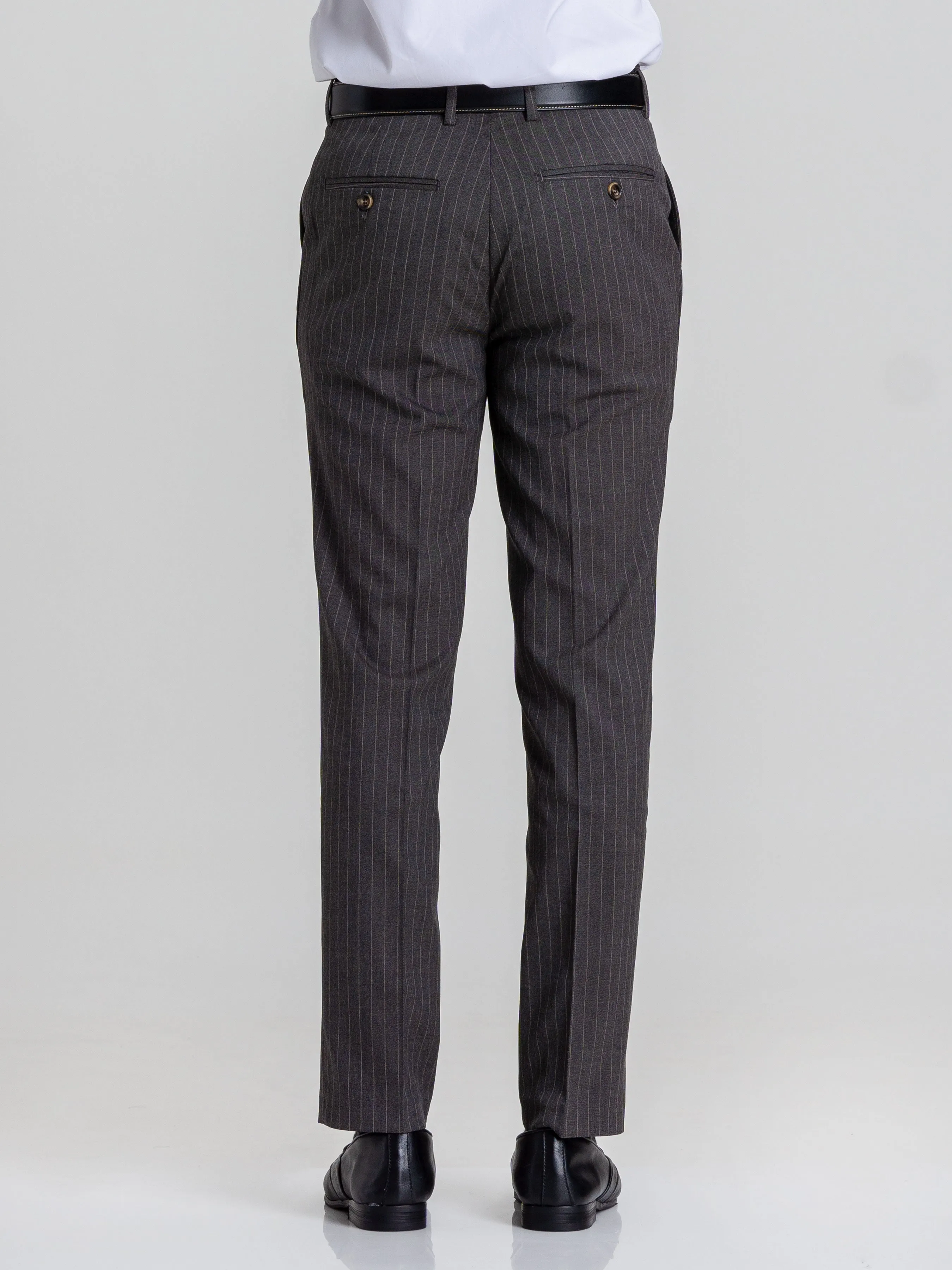 Trousers With Belt Loop - Dark Grey With Brown Stripes (Stretchable)